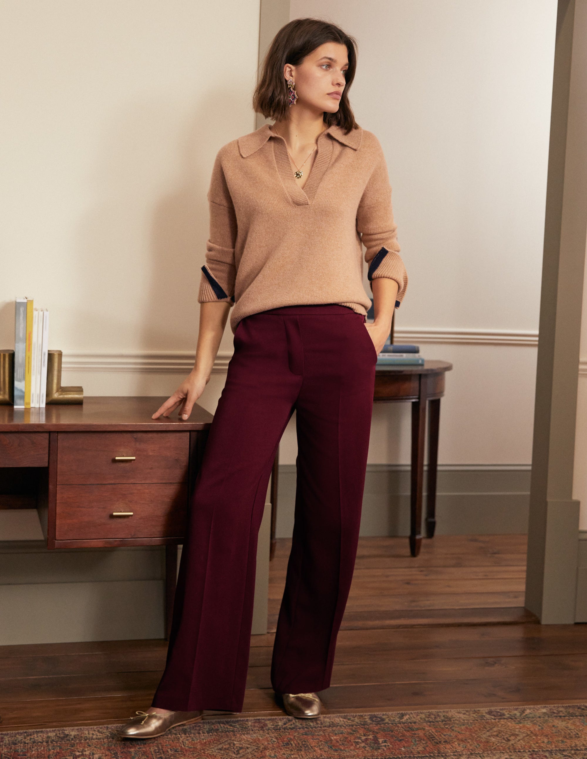 Albemarle Wide Leg Trousers-Mulled Wine - Image 5