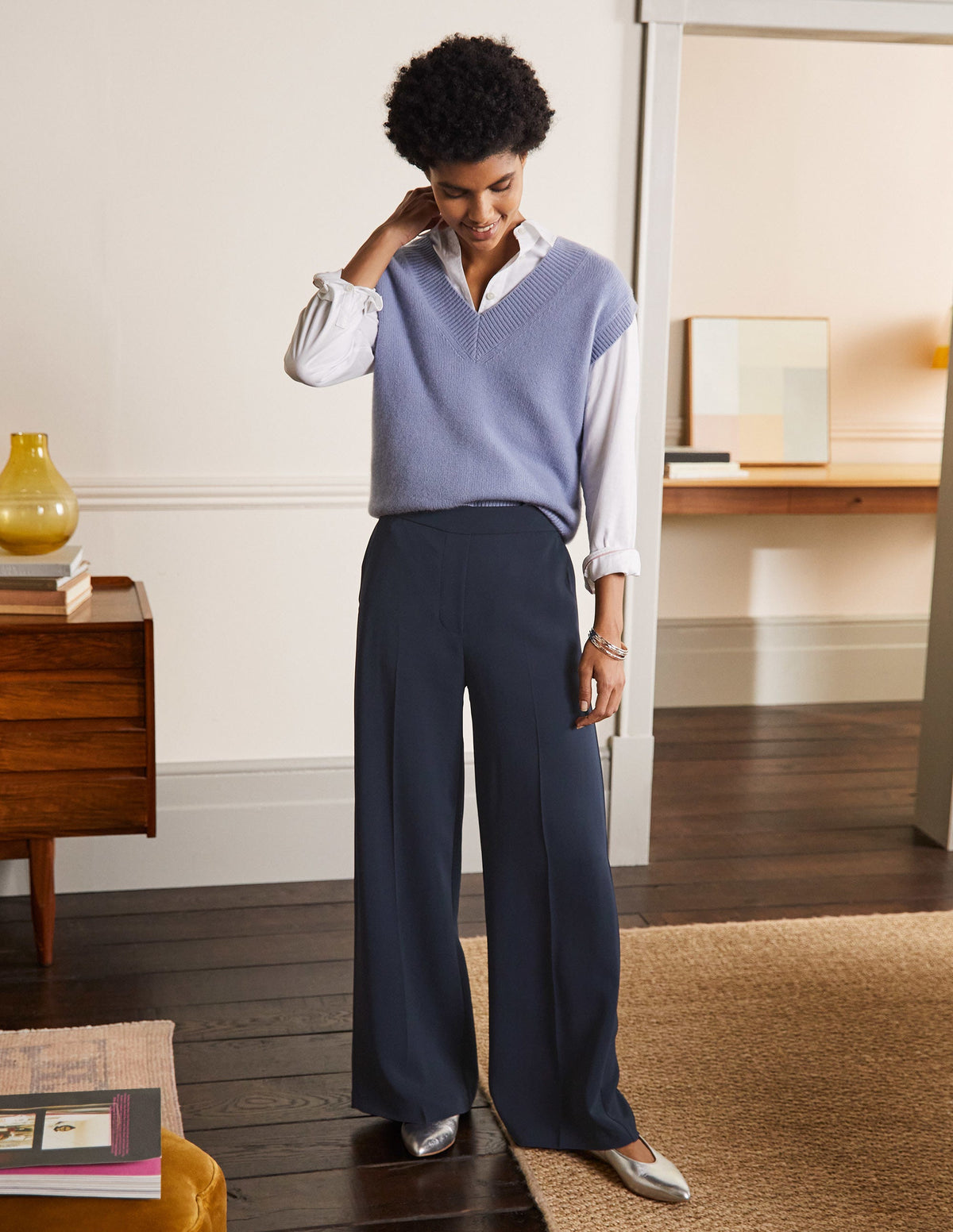Albemarle Wide Leg Trousers-Navy - Image 4