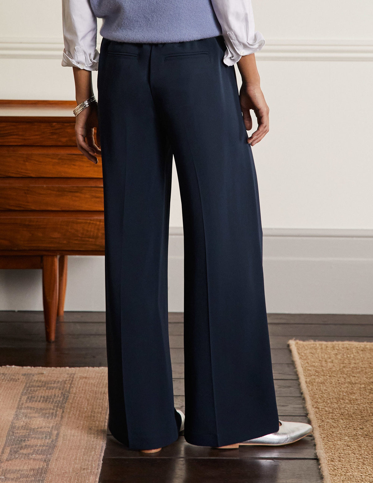 Albemarle Wide Leg Trousers-Navy - Image 2