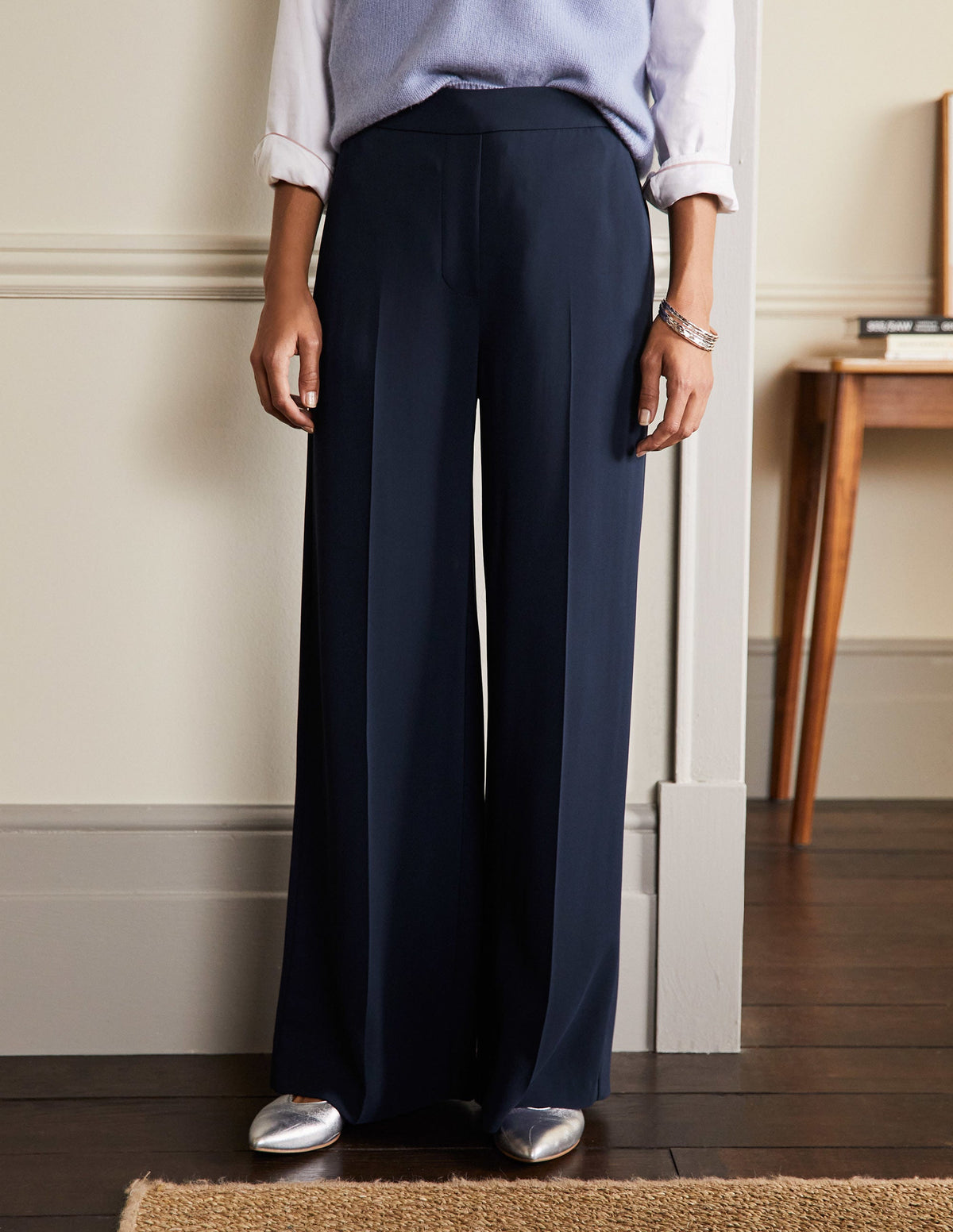Albemarle Wide Leg Trousers-Navy - Image 3