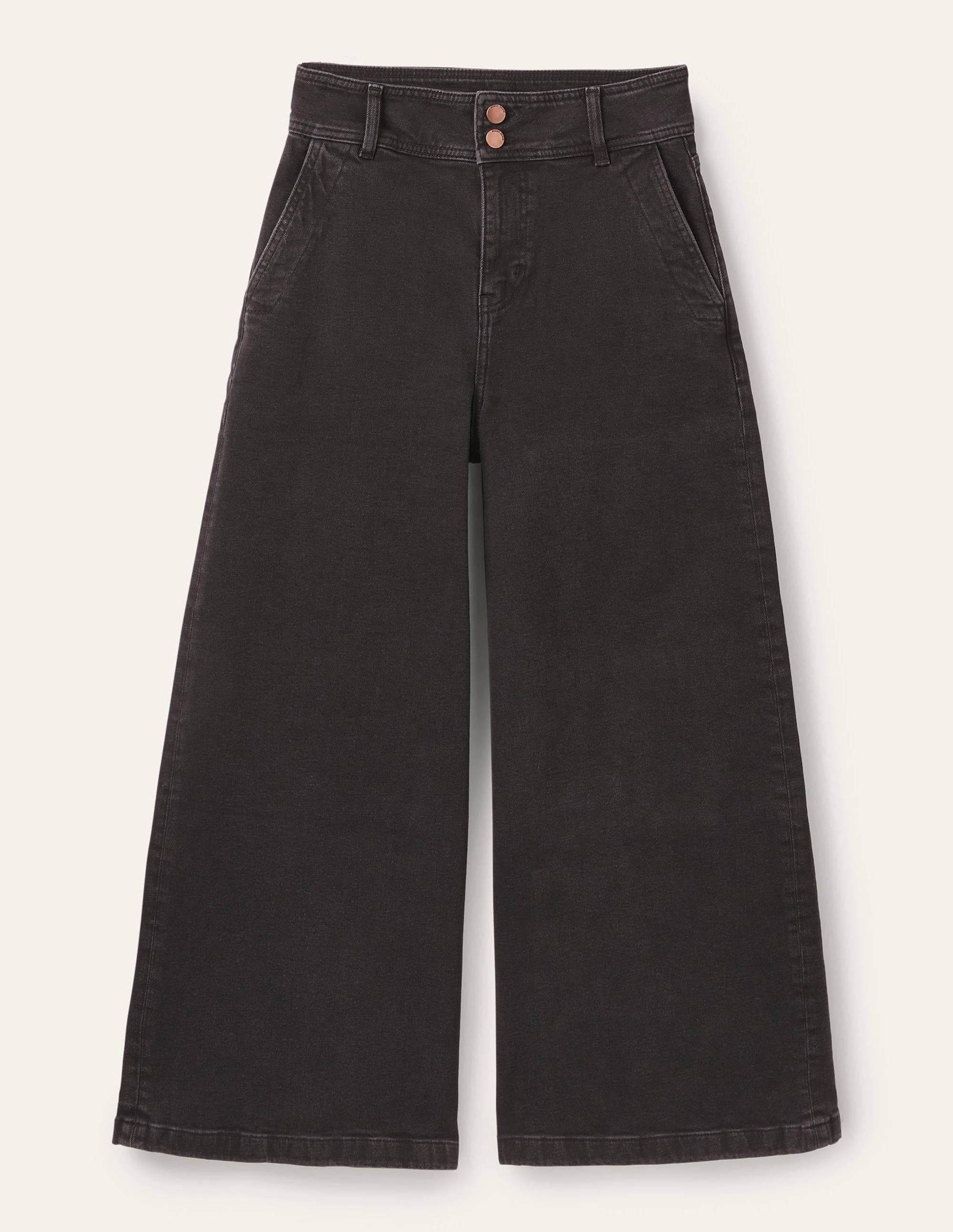 Wide Leg Denim Culottes-Washed Black - Image 6
