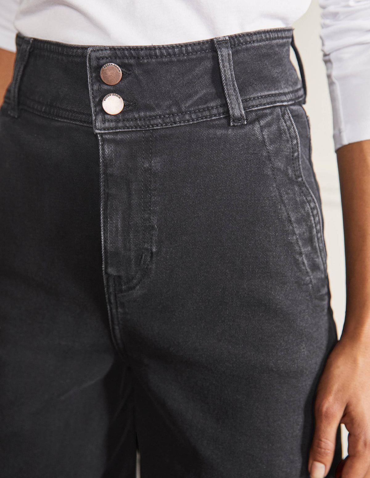 Wide Leg Denim Culottes-Washed Black - Image 1