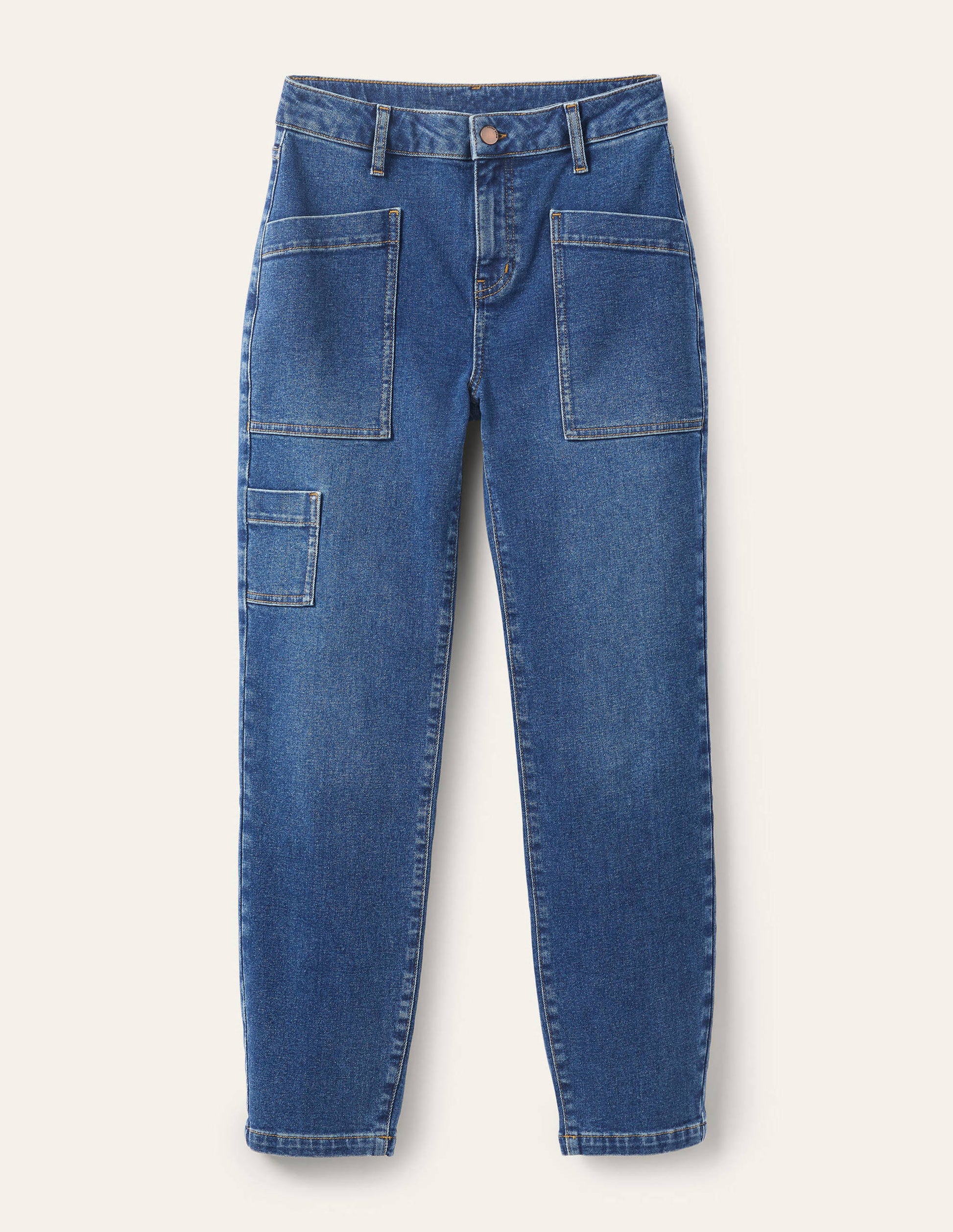 Patch Pocket Tapered Jeans-Mid Vintage-6
