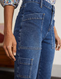 Patch Pocket Tapered Jeans-Mid Vintage