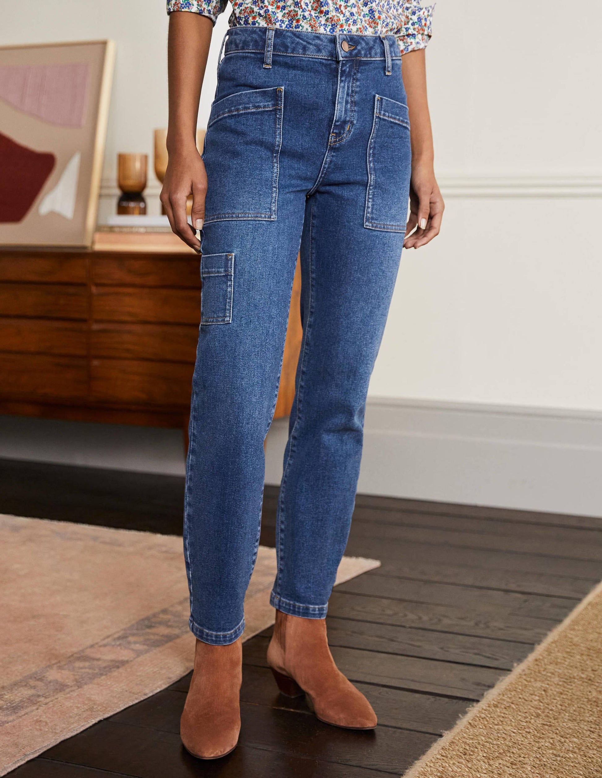 Patch Pocket Tapered Jeans-Mid Vintage-3
