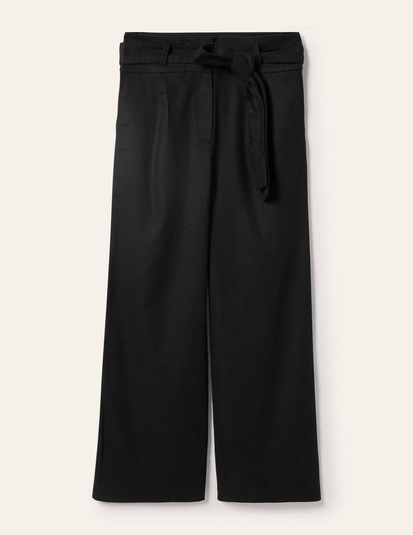 Tie Waist Wide Leg Trousers-Black