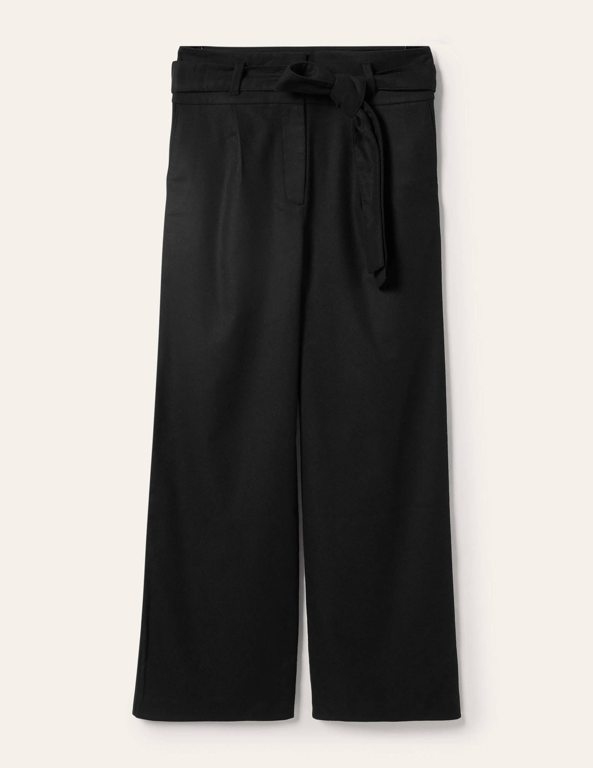 Tie Waist Wide Leg Trousers-Black - Image 5