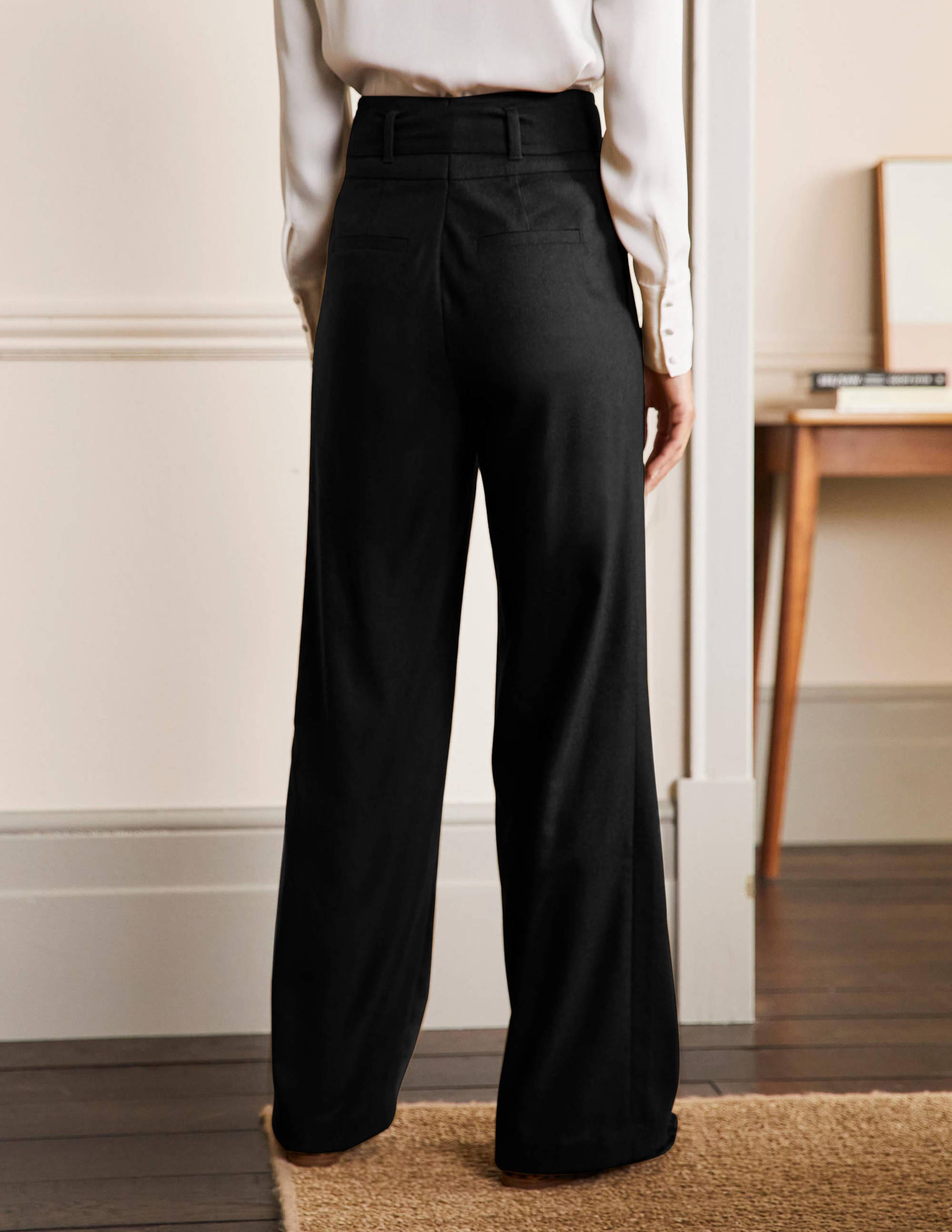 Tie Waist Wide Leg Trousers-Black - Image 3