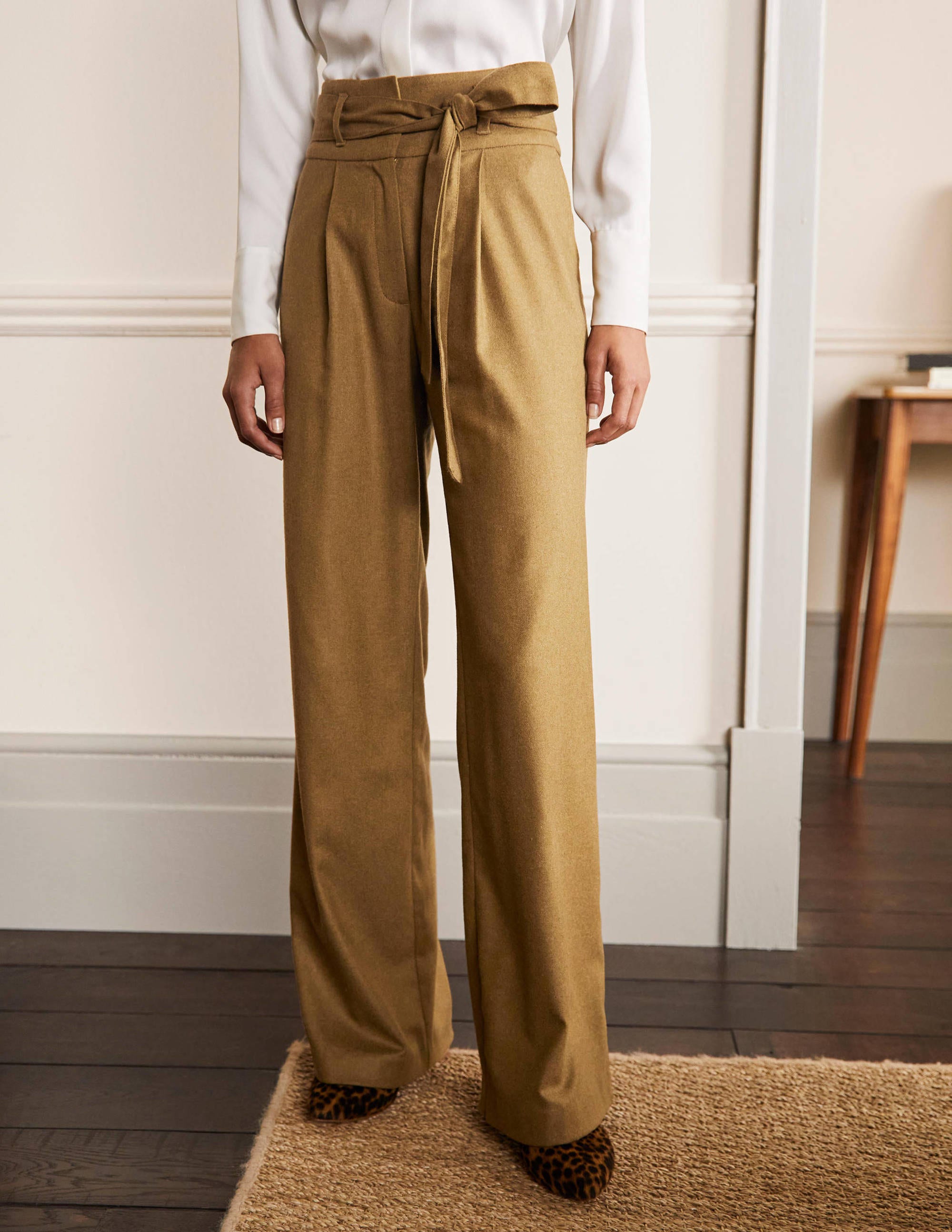Tie Waist Wide Leg Trousers-Old Moss - Image 3