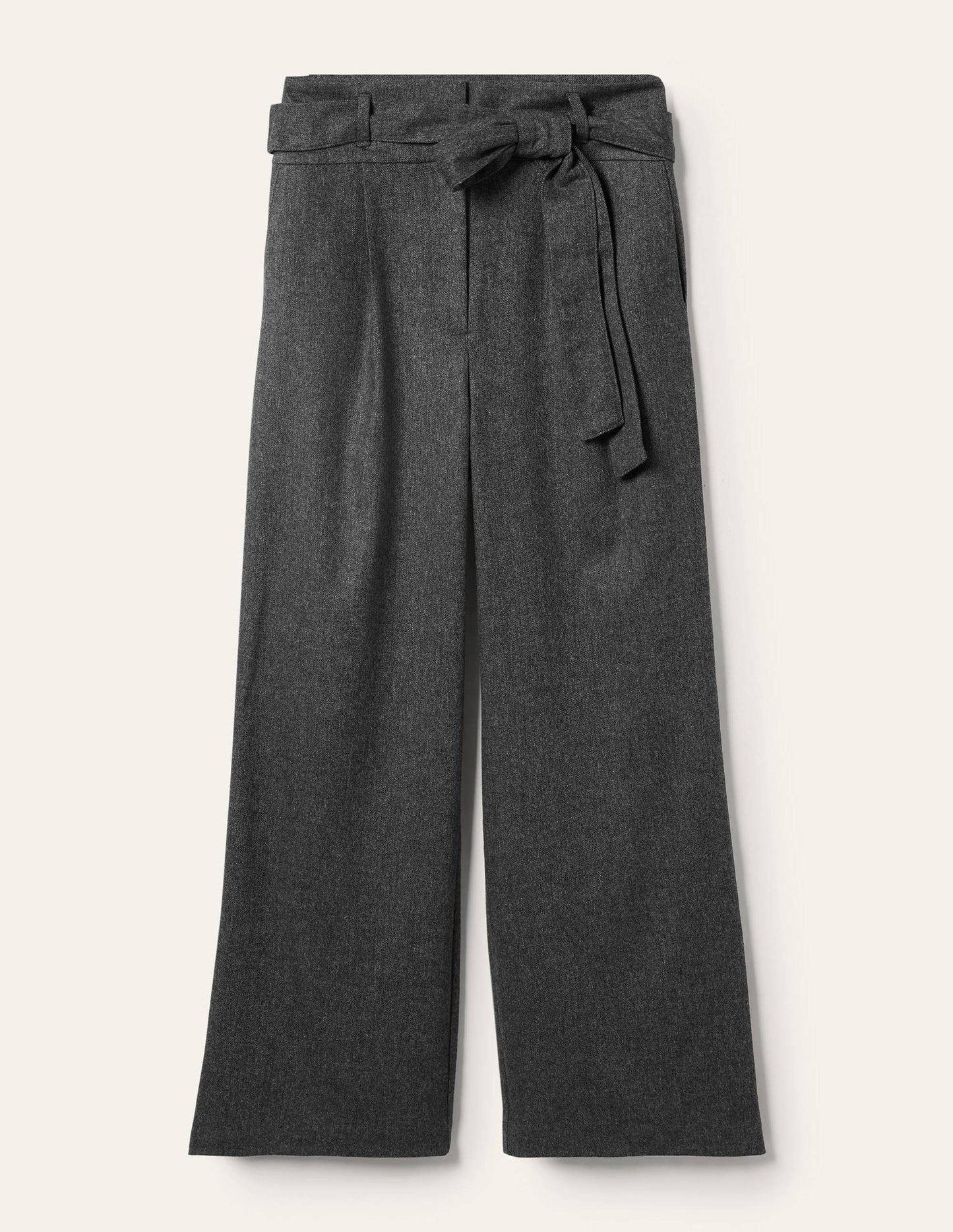 Tie Waist Wide Leg Trousers-Charcoal Marl