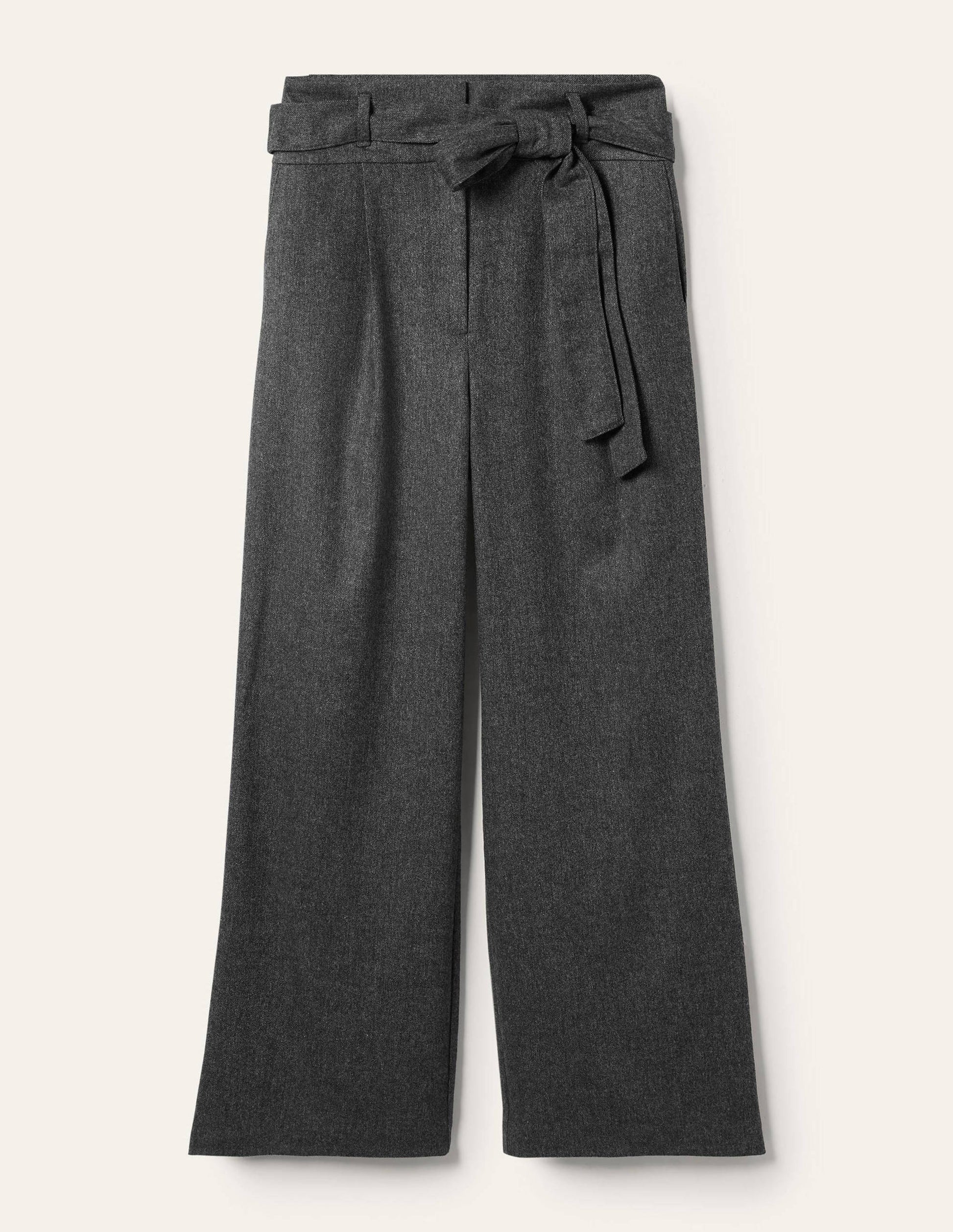Tie Waist Wide Leg Trousers-Charcoal Marl-5