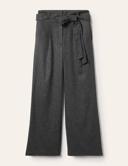 Tie Waist Wide Leg Trousers-Charcoal Marl-5
