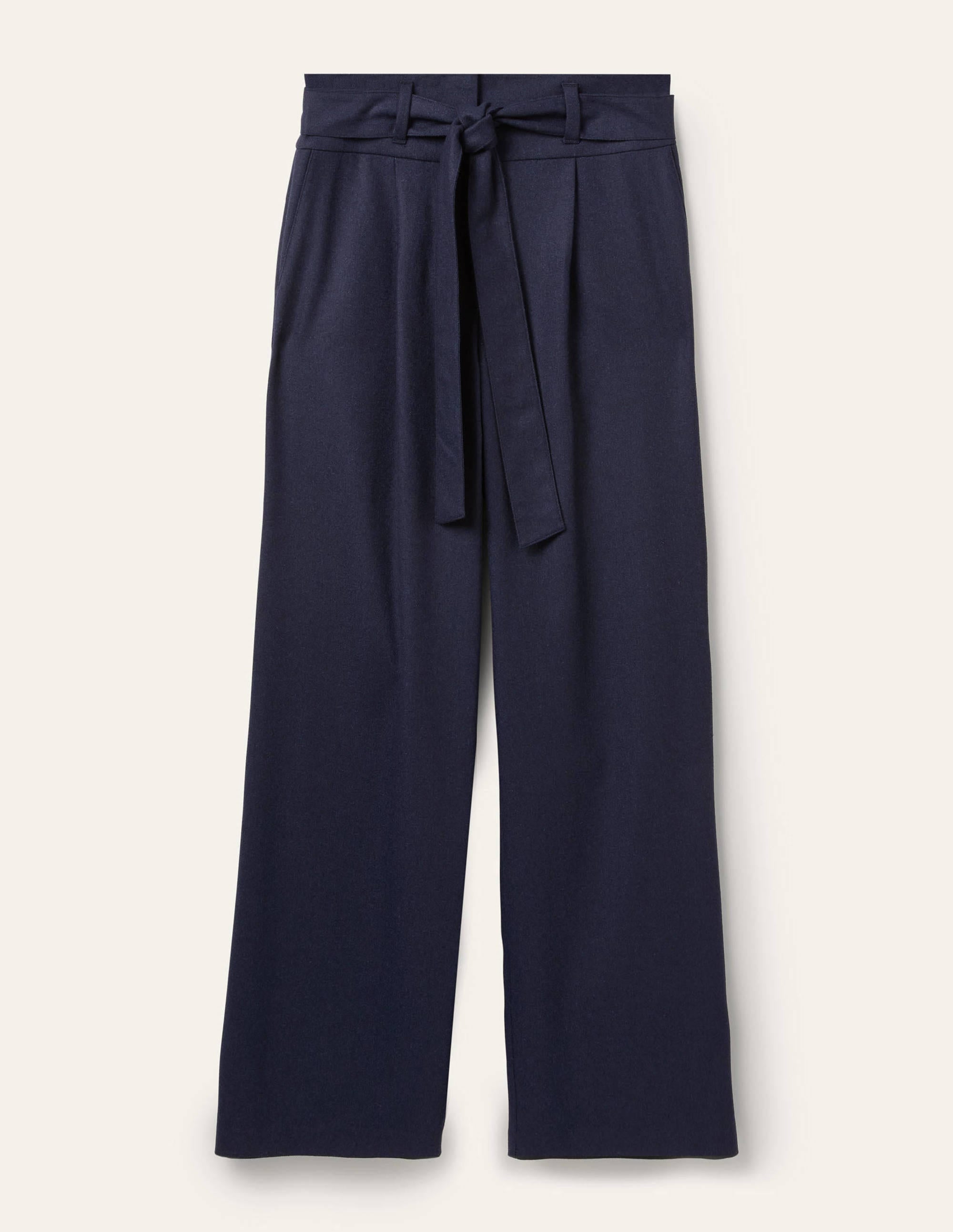 Tie Waist Wide Leg Trousers-Navy - Image 6