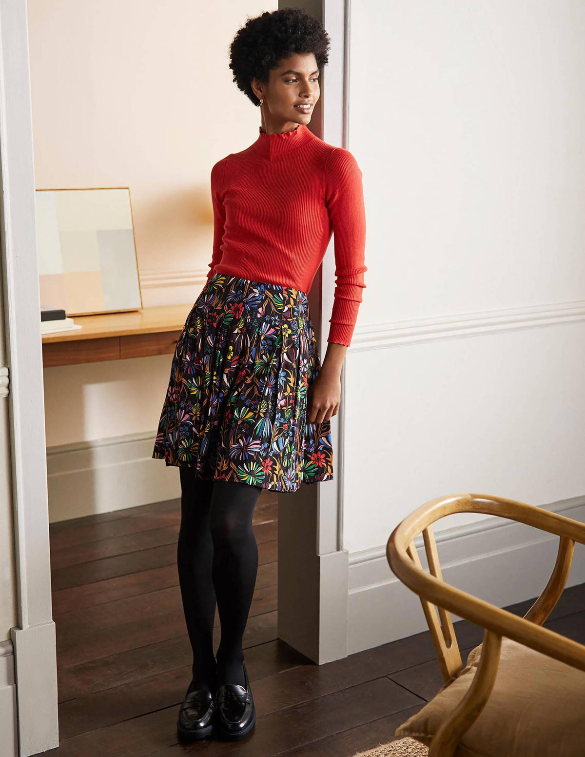 Victoria Pleated Skirt-Black, Wild Dandelion-4