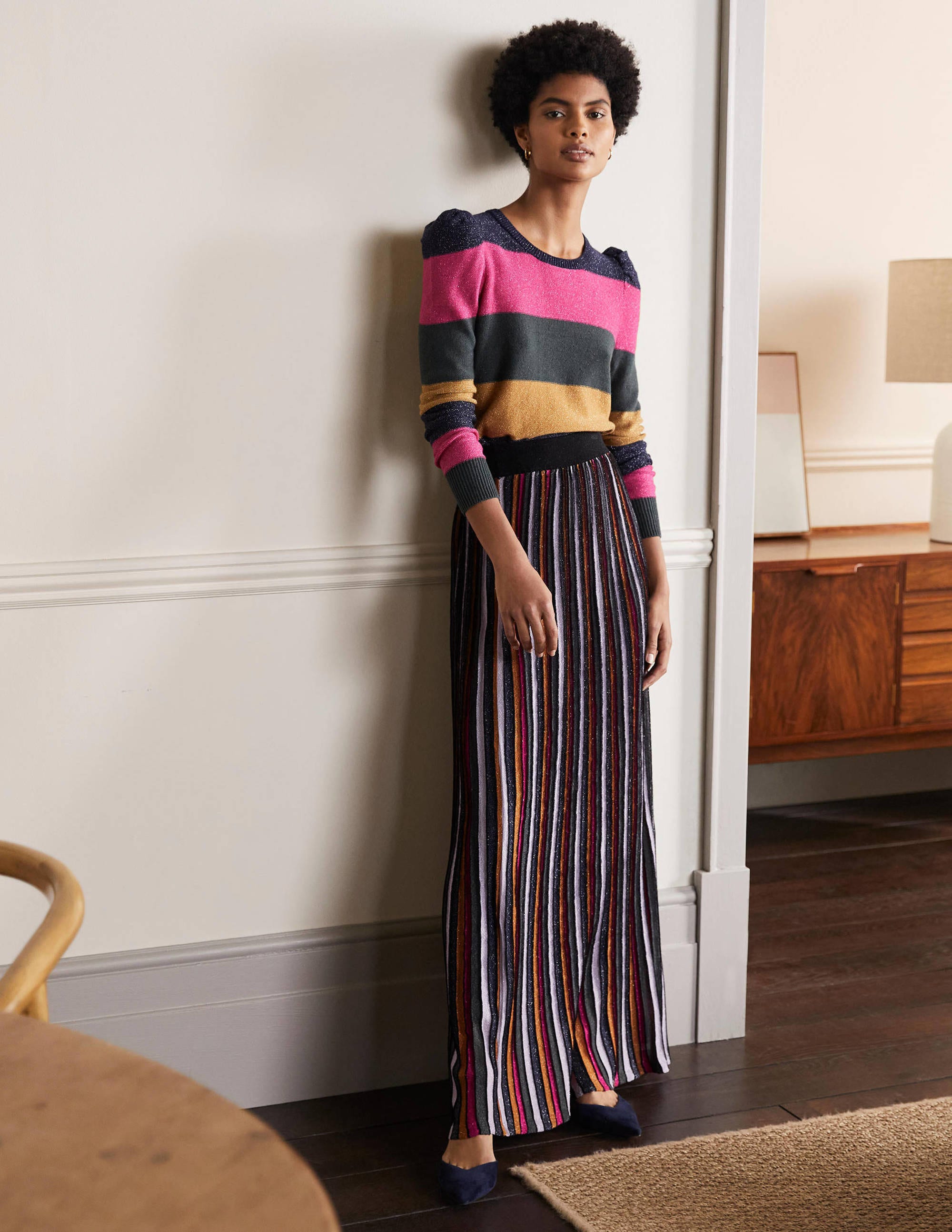Knitted Party Skirt-Multi Lurex Stripe - Image 1