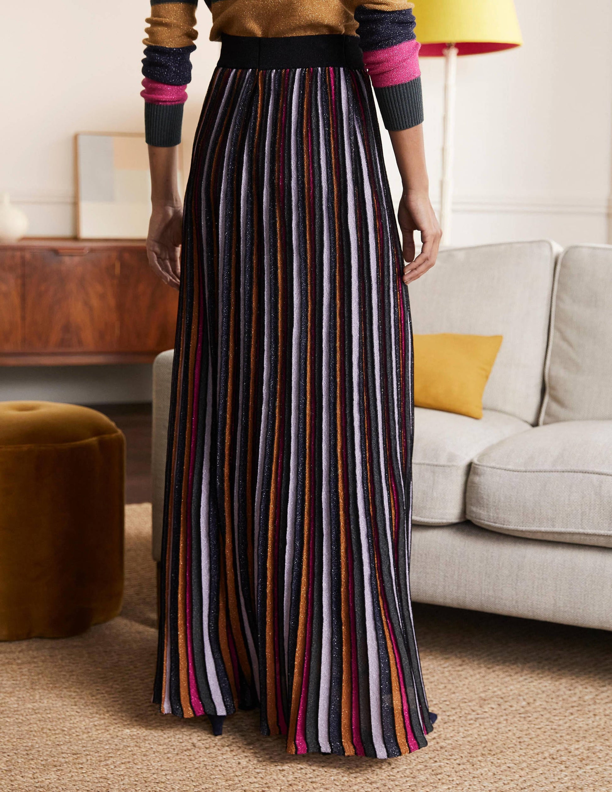 Knitted Party Skirt-Multi Lurex Stripe-3
