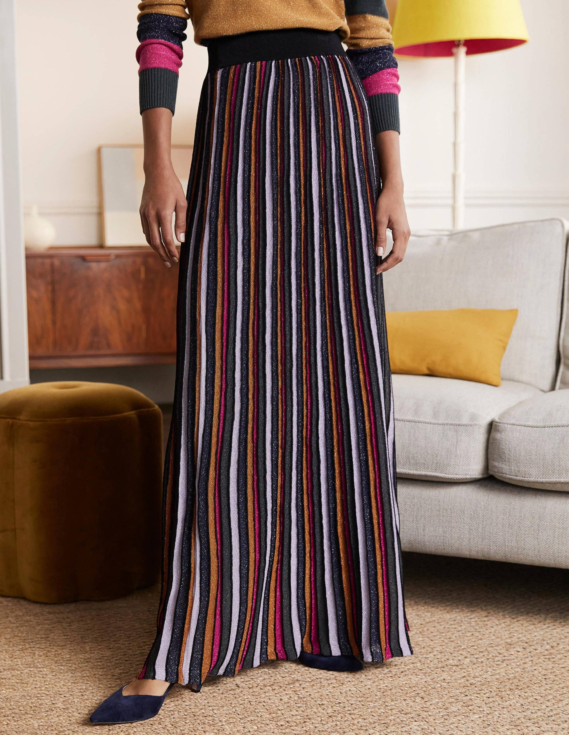 Knitted Party Skirt-Multi Lurex Stripe-4