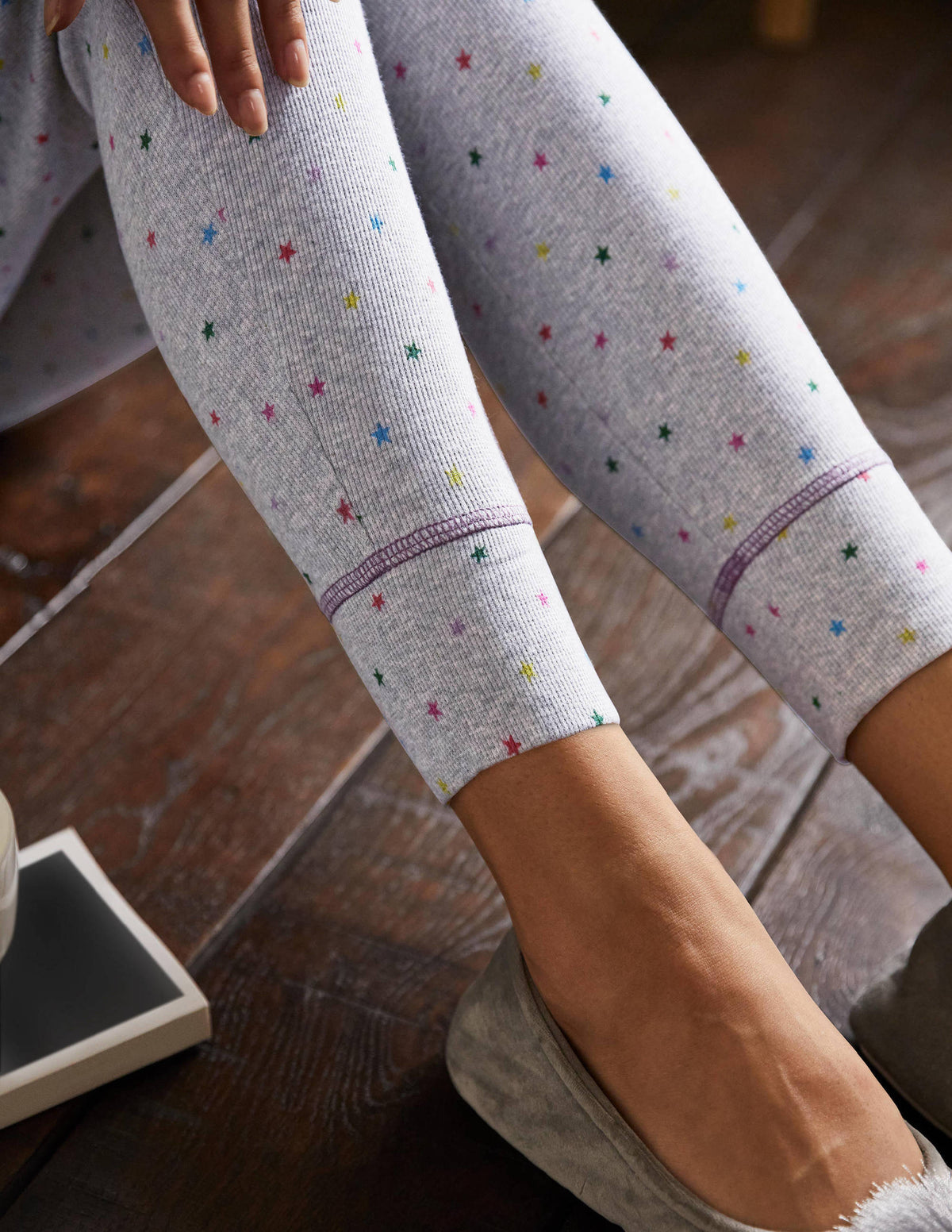Ribbed Pyjama Leggings-Grey Marl, Multi Little Star-2