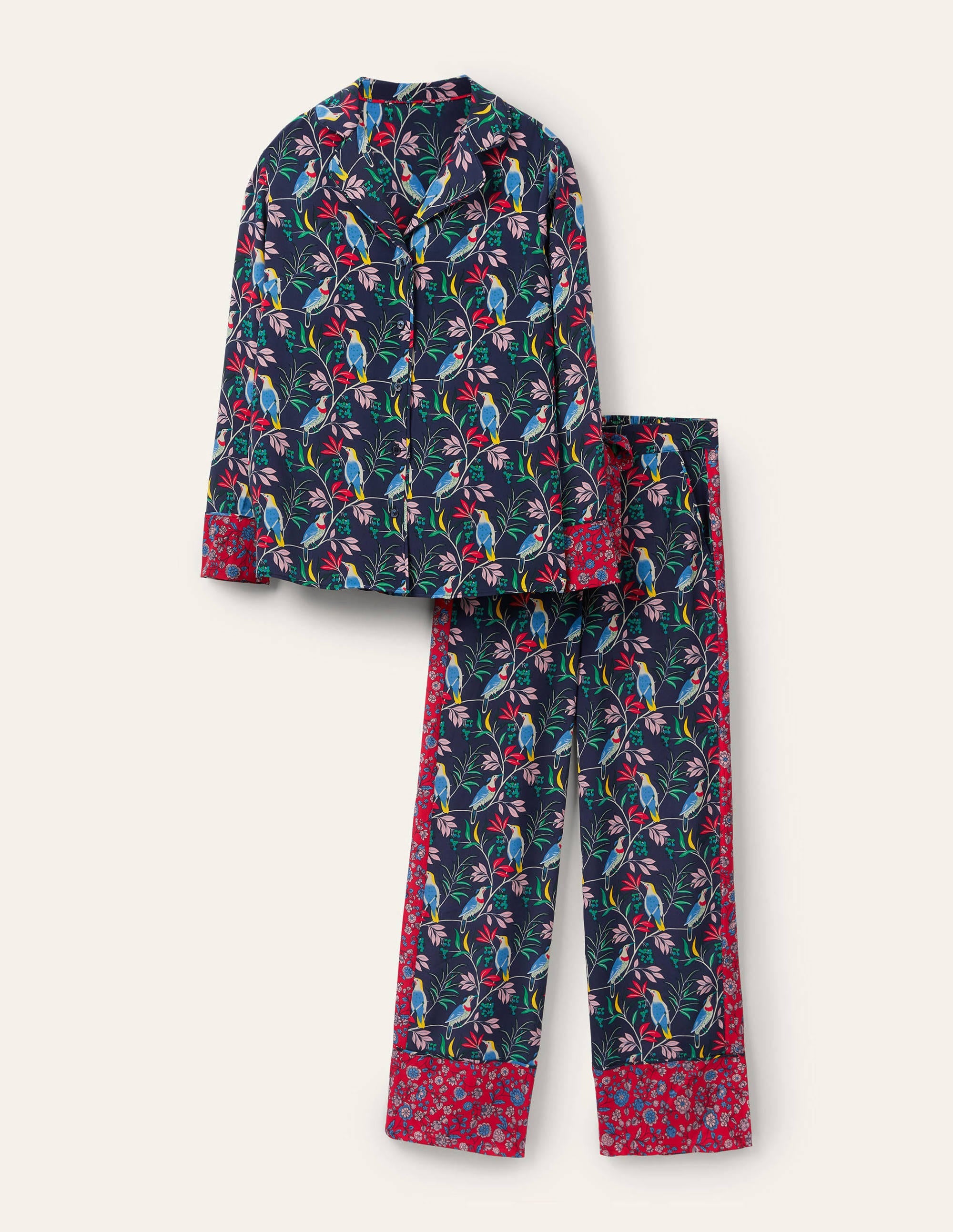 Silk Pyjama Set-Navy, Berry Bird - Image 5
