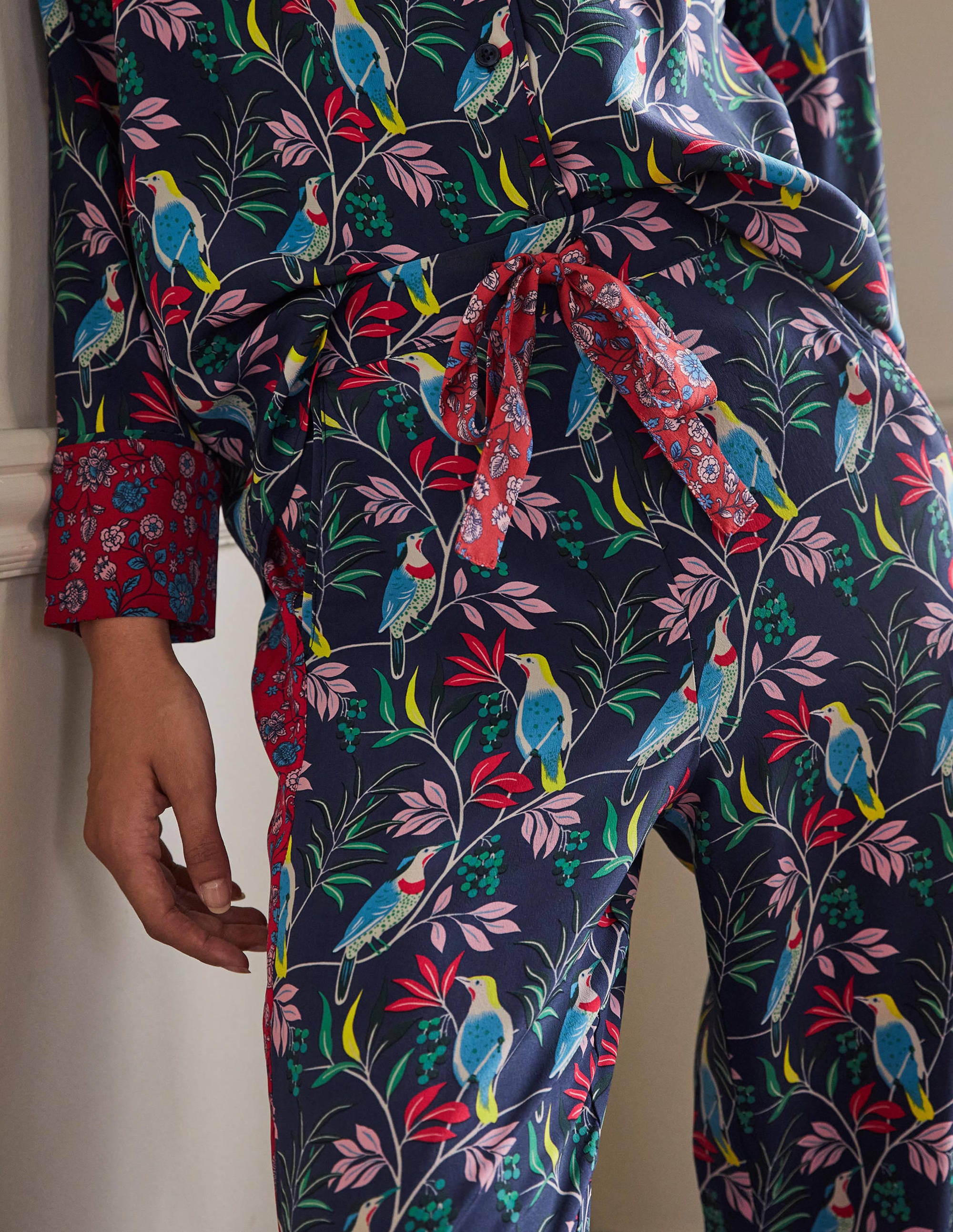 Silk Pyjama Set-Navy, Berry Bird - Image 1