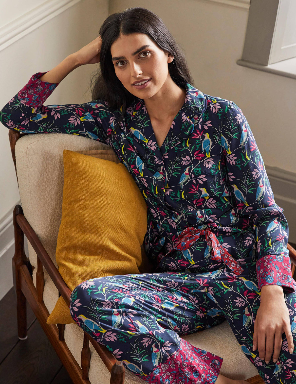 Silk Pyjama Set-Navy, Berry Bird - Image 3