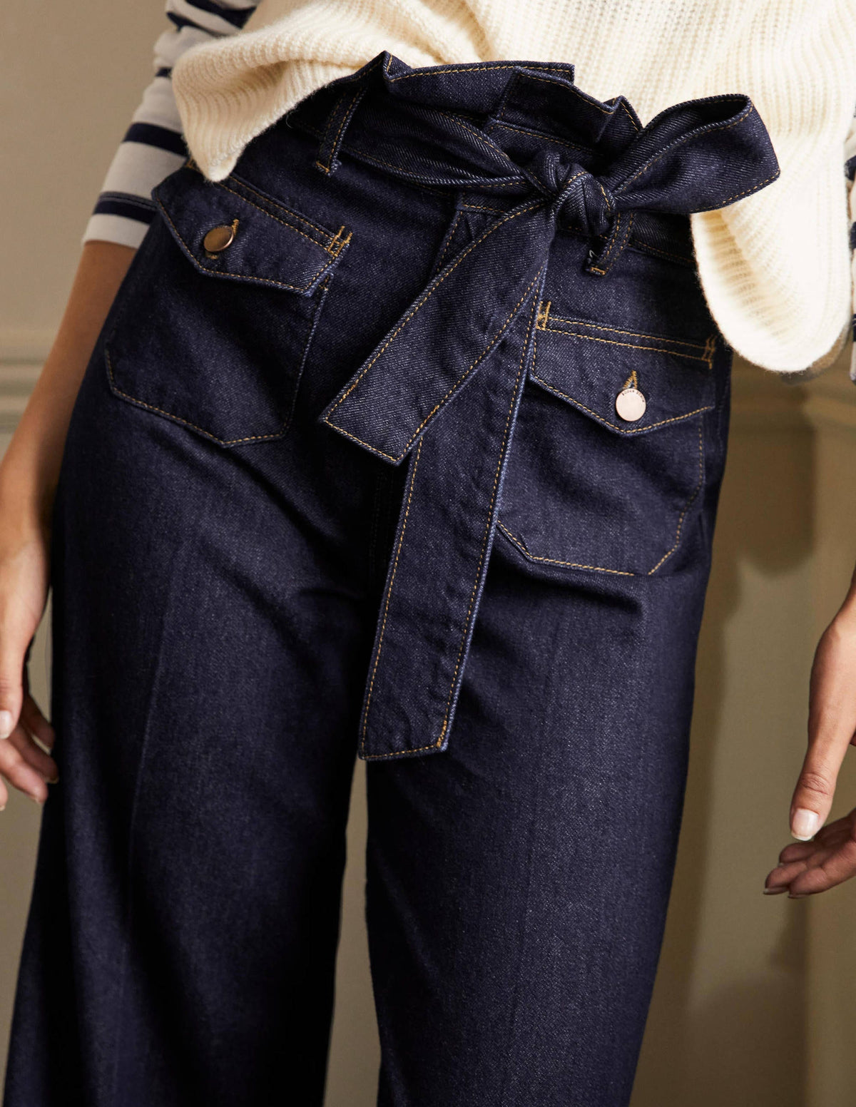 Paperbag Wide Leg Jeans-Indigo - Image 1