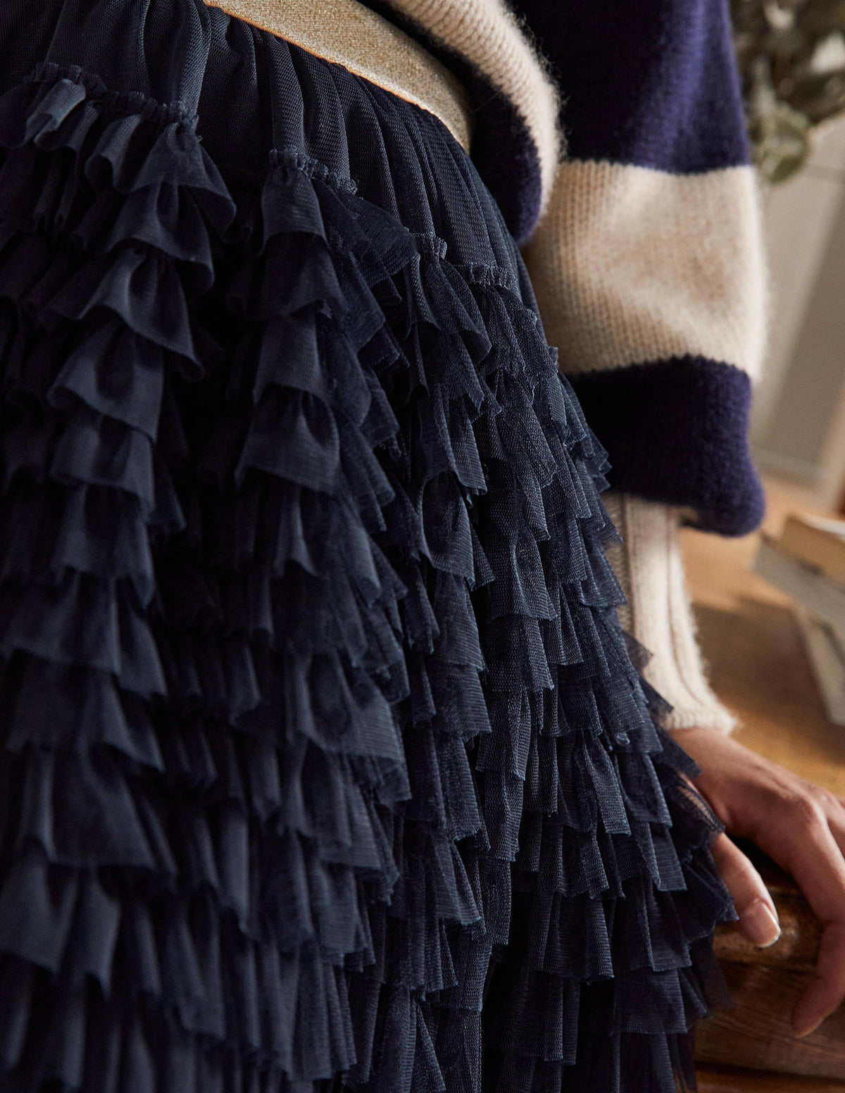 Tulle Midi Skirt-Navy - Image 2