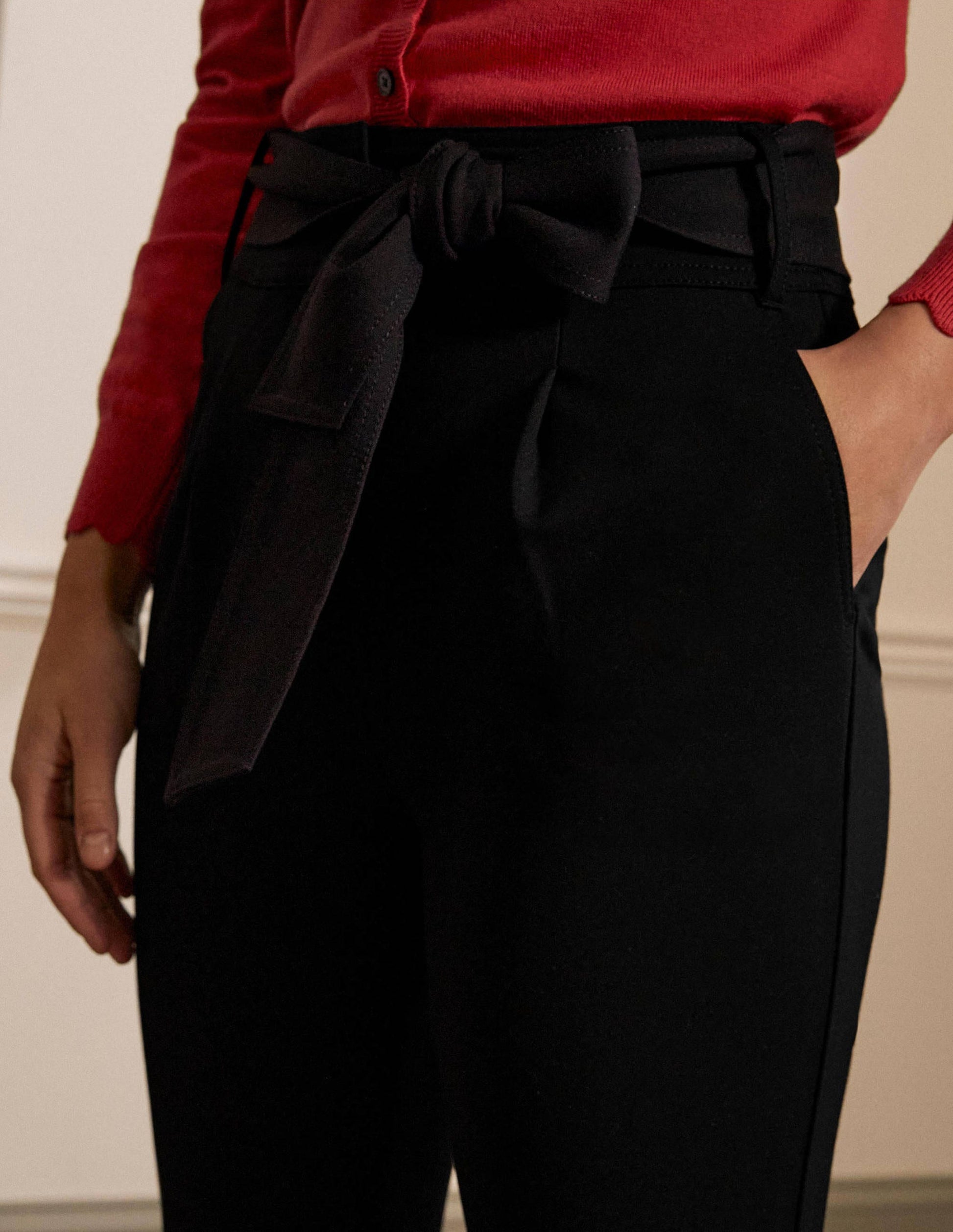Tie Waist Jersey Trousers-Black-3