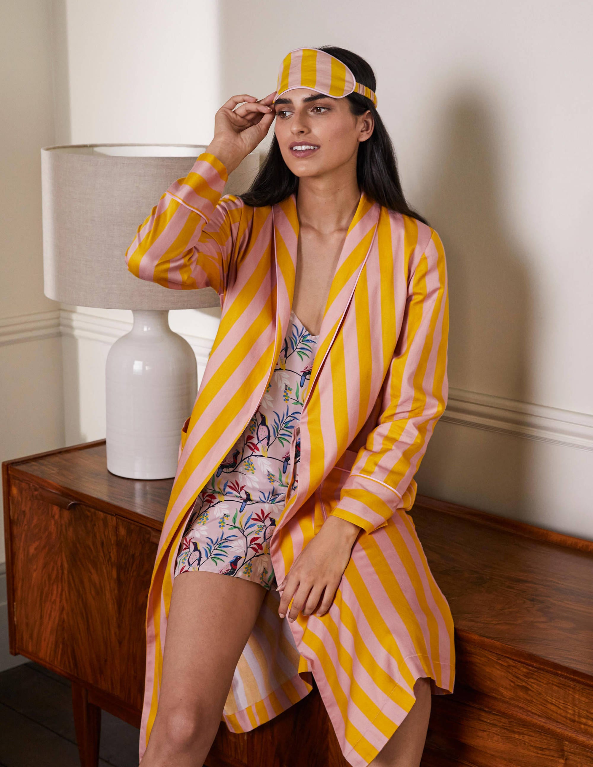 Cotton Dressing Gown-Milkshake and Wasp Stripe - Image 5