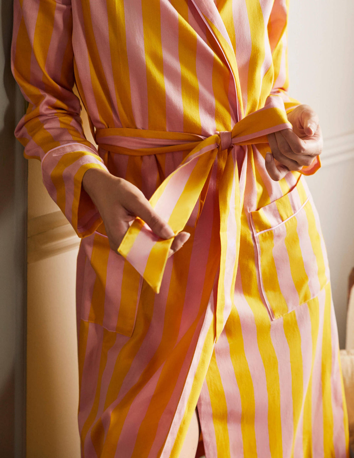 Cotton Dressing Gown-Milkshake and Wasp Stripe-1