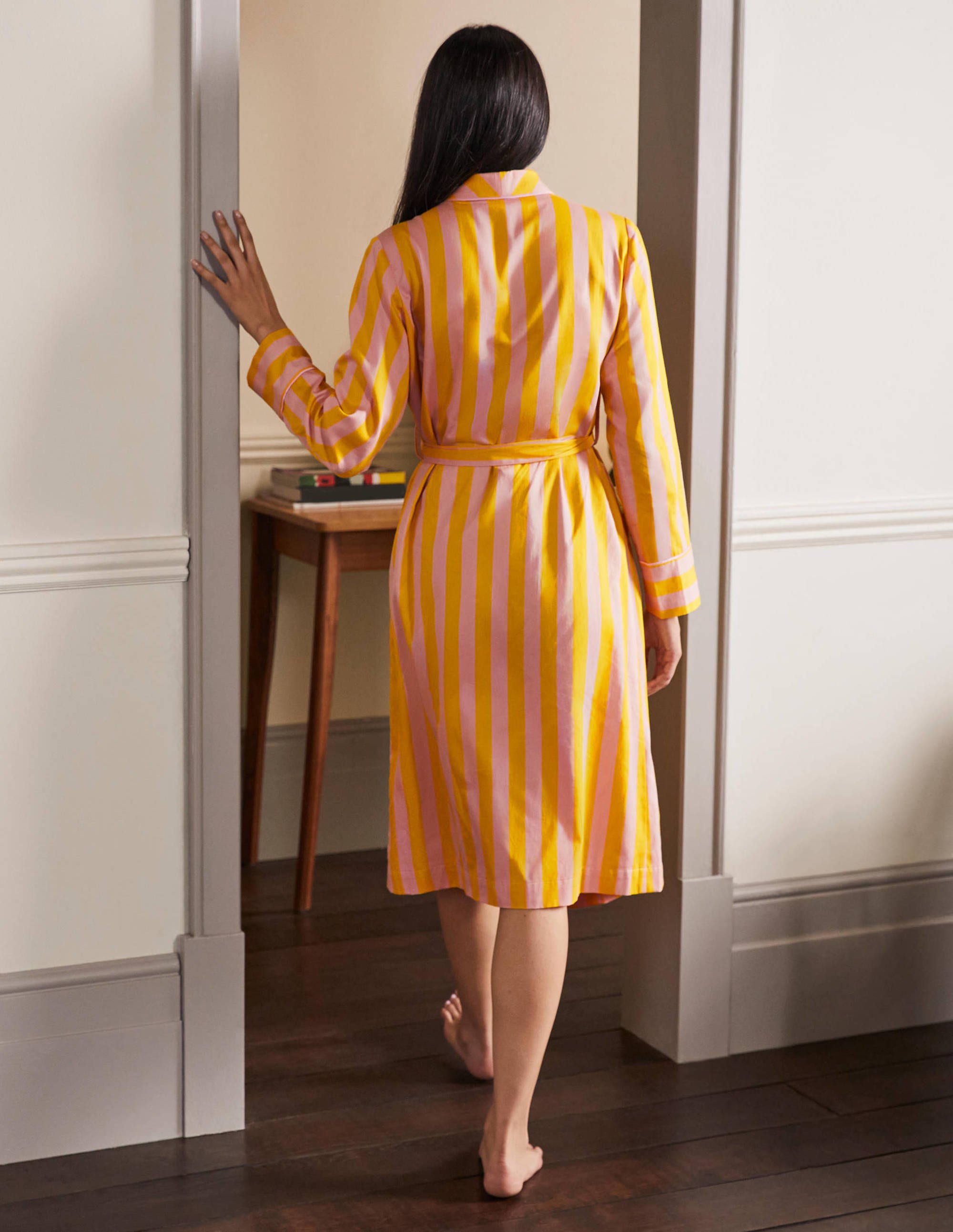 Cotton Dressing Gown-Milkshake and Wasp Stripe - Image 2