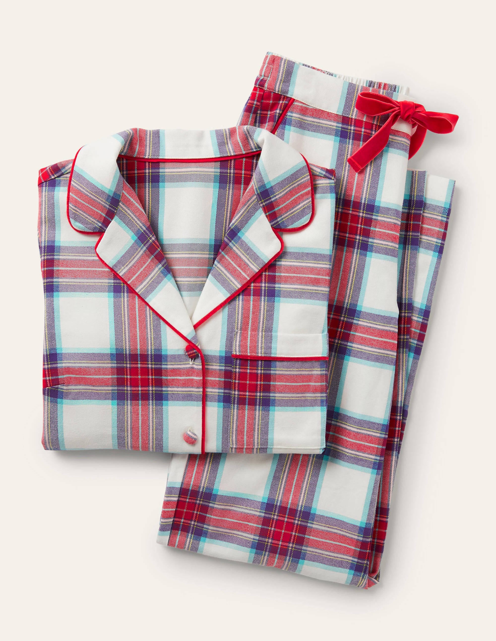 Vanessa Cosy Pyjama Set-Ivory and Rockabilly Red Check - Image 6