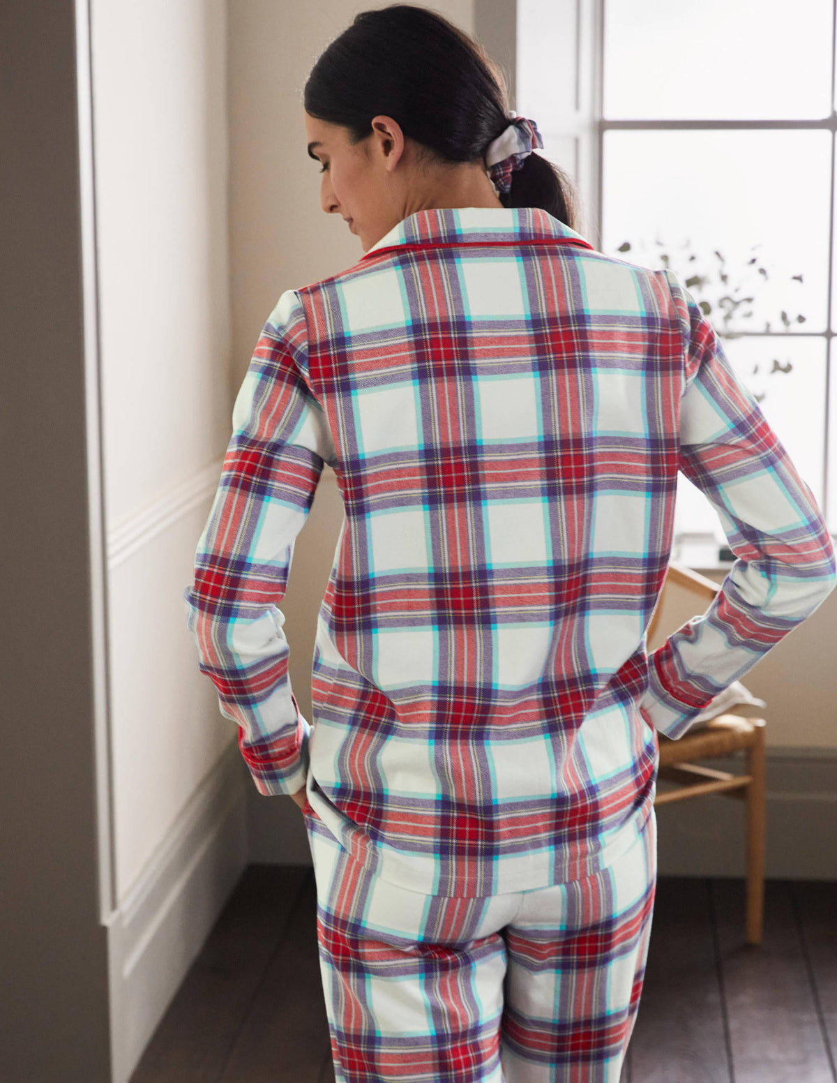 Vanessa Cosy Pyjama Set-Ivory and Rockabilly Red Check - Image 2