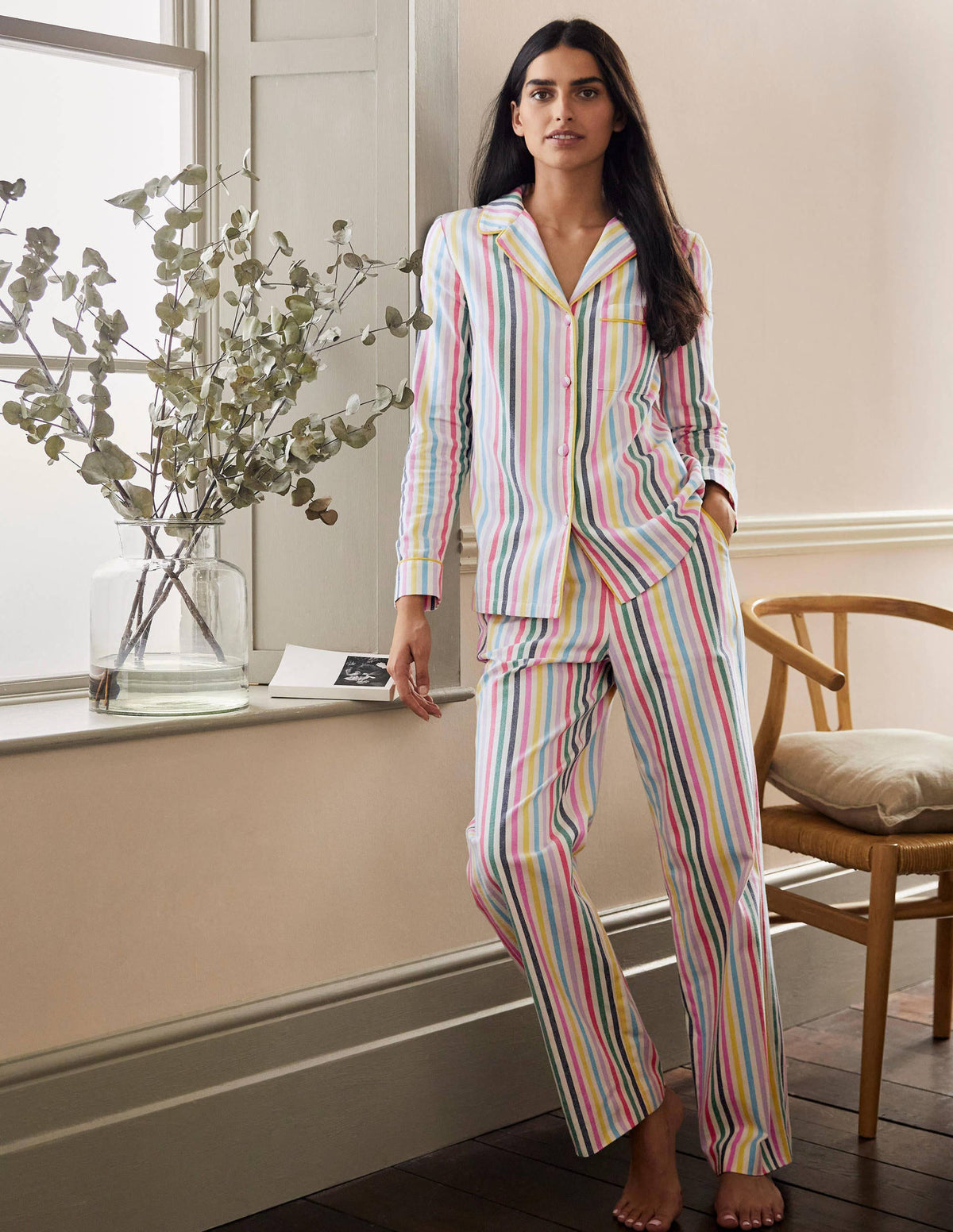 Vanessa Cosy Pyjama Set-Sail Woven Rainbow Stripe-3