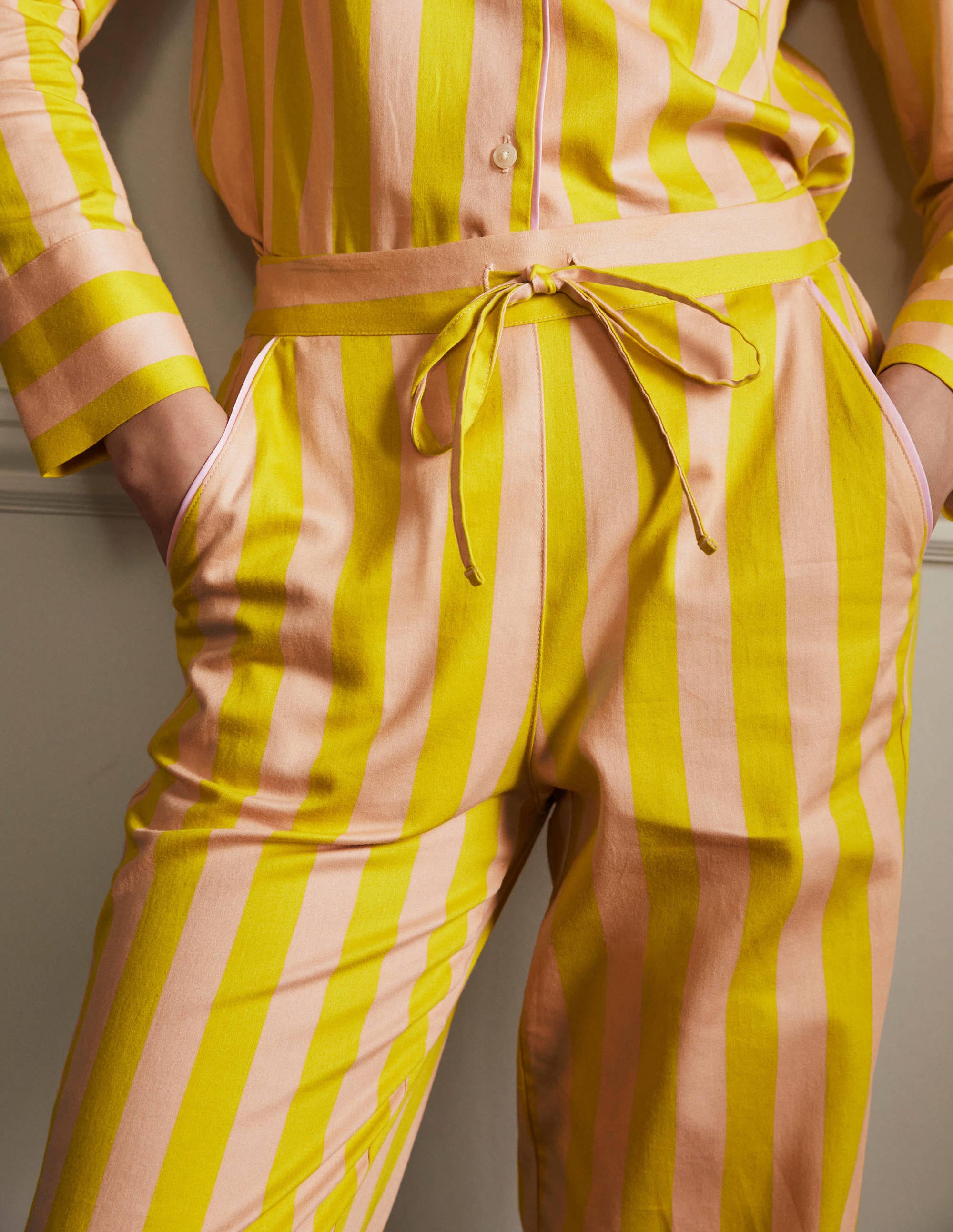 Cotton Pyjama Trousers-Milkshake and Wasp Stripe - Image 1