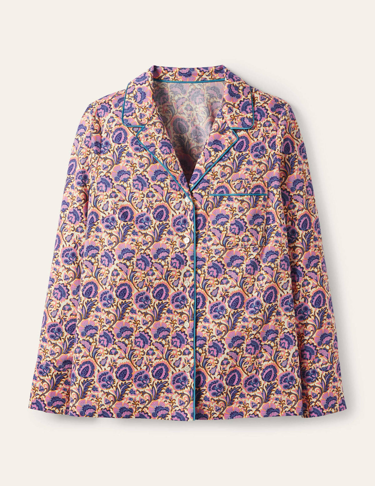 Long Sleeve Pyjama Shirt-Ivory, Rich Floral-6