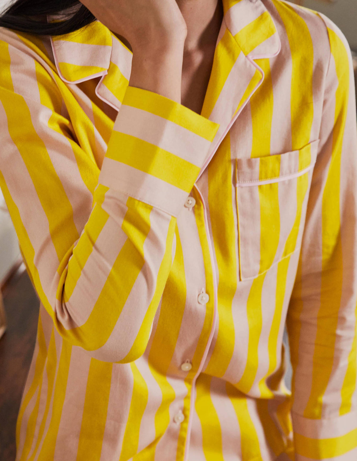 Long Sleeve Pyjama Shirt-Milkshake and Wasp Stripe - Image 1
