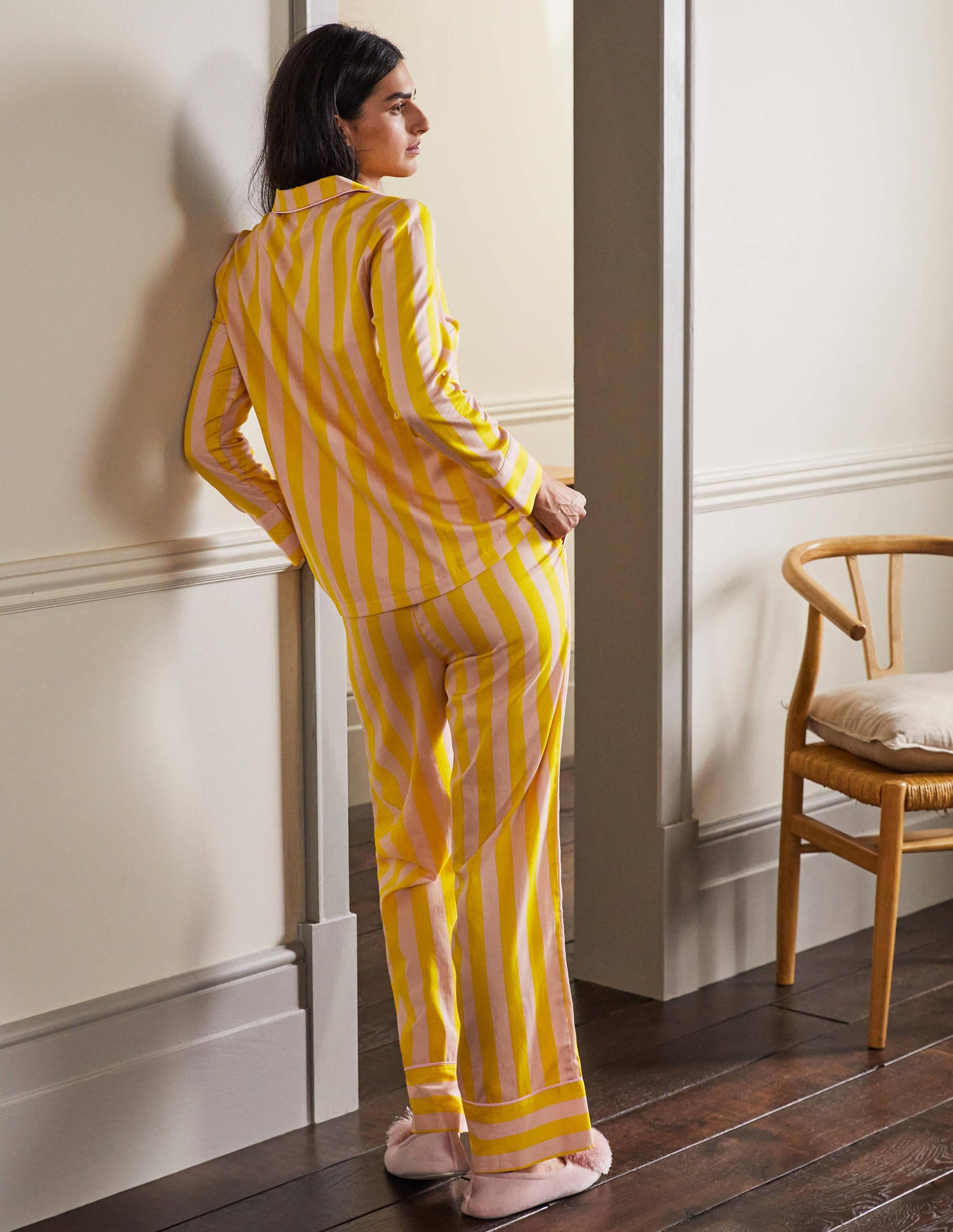 Long Sleeve Pyjama Shirt-Milkshake and Wasp Stripe-2