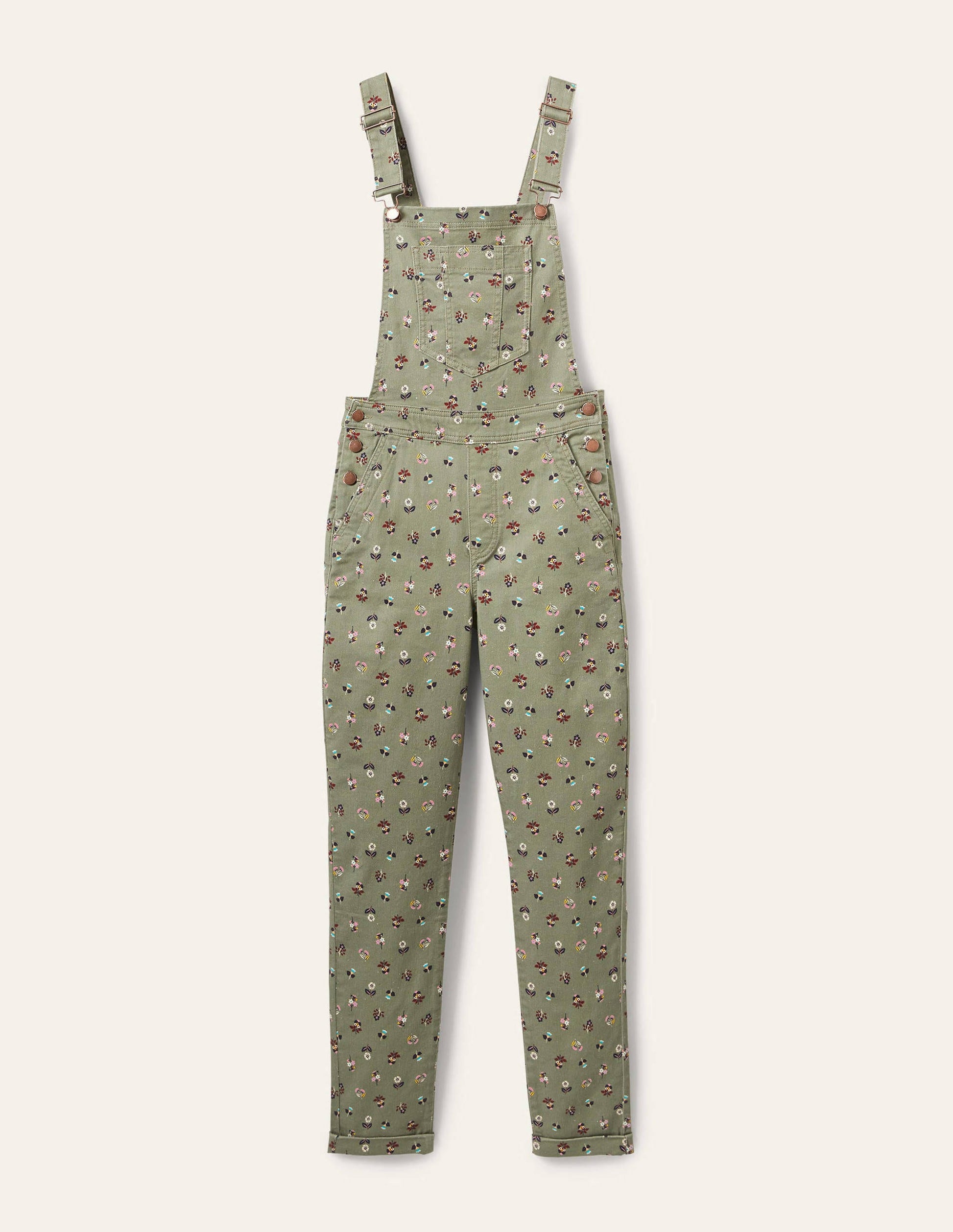 Girlfriend Dungarees-Pale Khaki, Dainty Floral-5