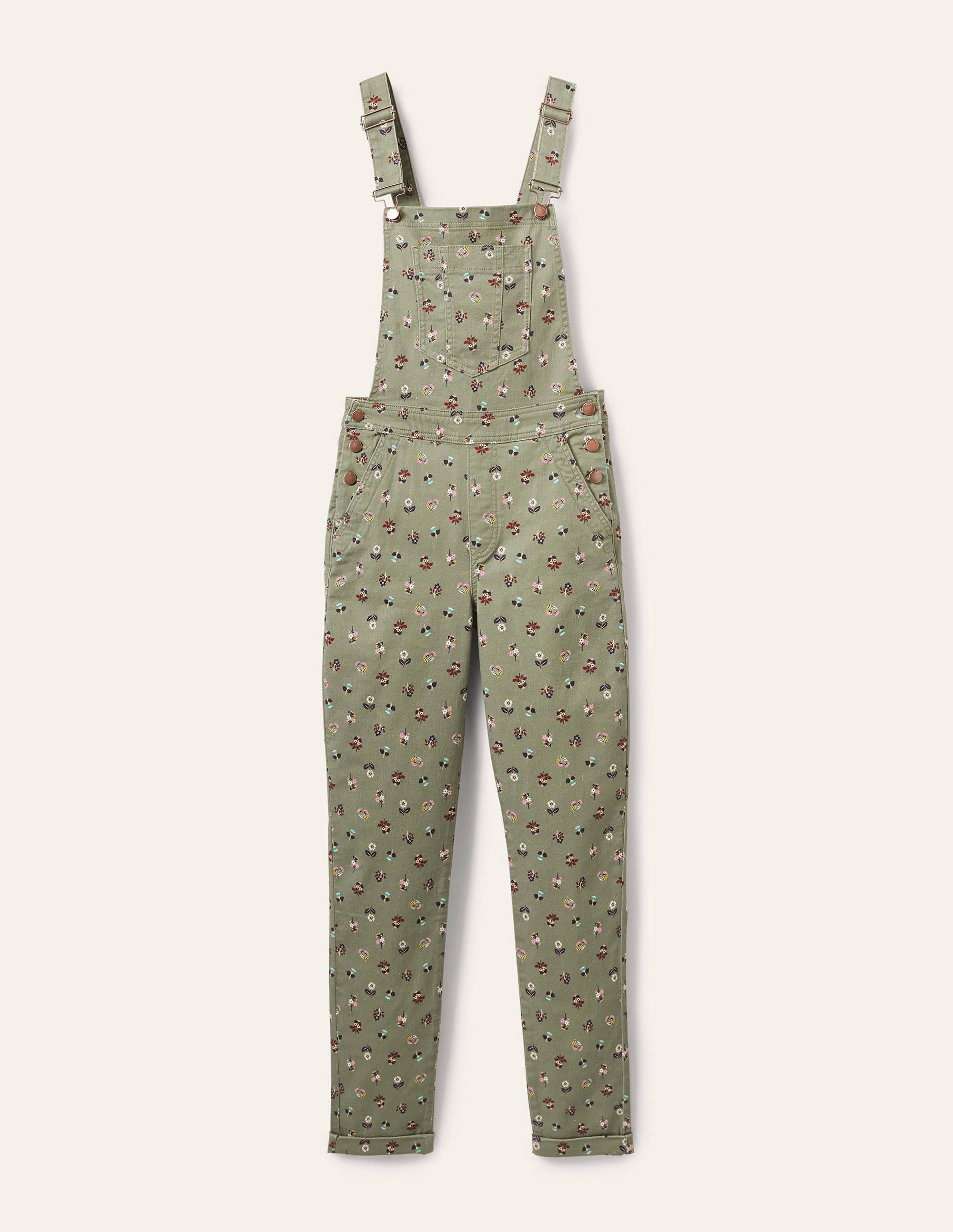 Girlfriend Dungarees-Pale Khaki, Dainty Floral - Image 5