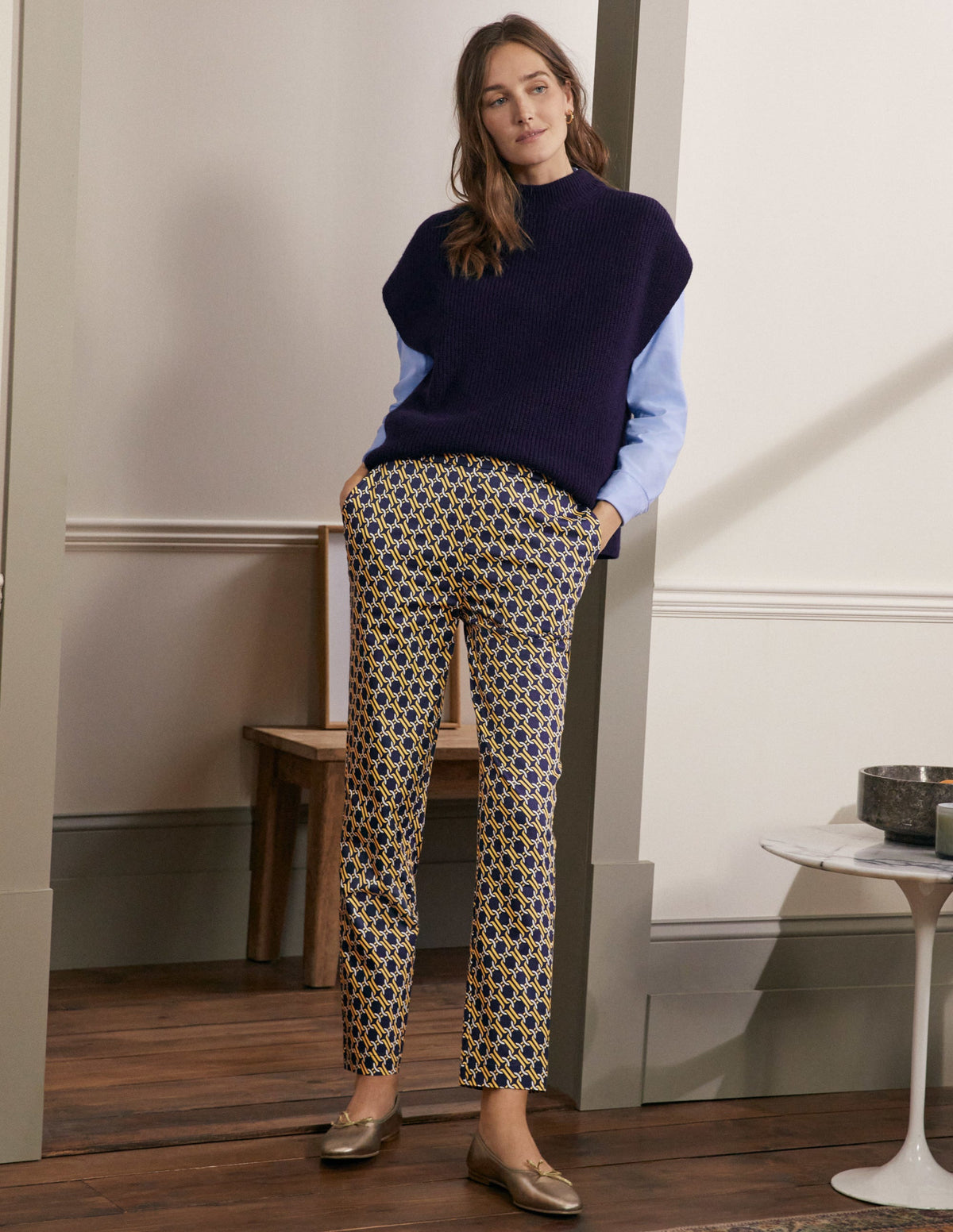 Pull On Trousers-Navy, Chain Geo - Image 5