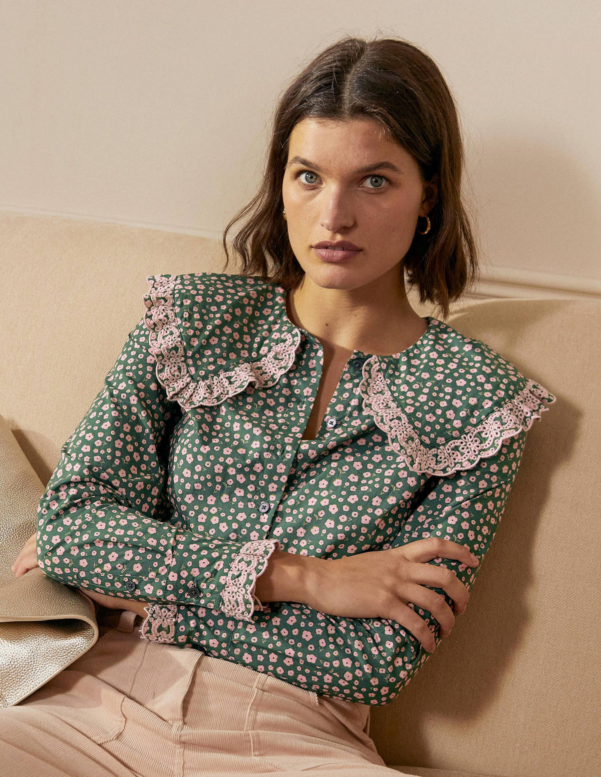 Statement Collar Cotton Shirt-Palm Leaf, Ditsy Daisy - Image 4