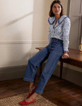 Statement Collar Cotton Shirt-Ivory, Ditsy Daisy