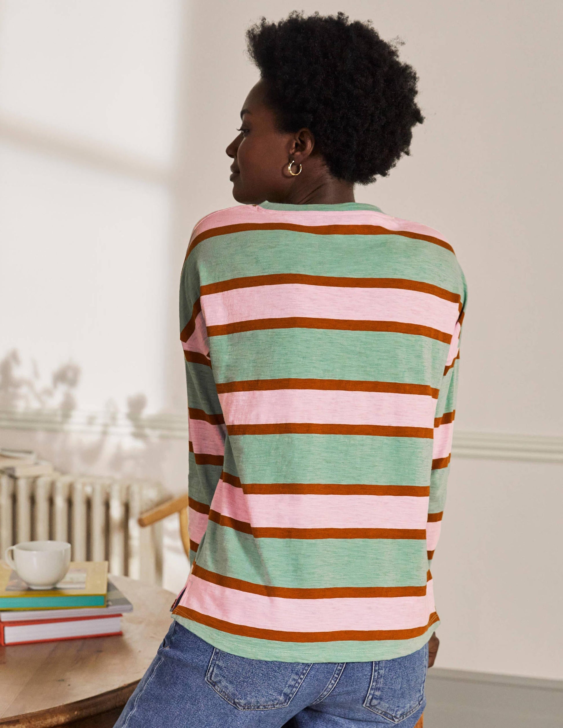 Boxy Jersey Tee-Duck Egg/ Coconut Stripe-2
