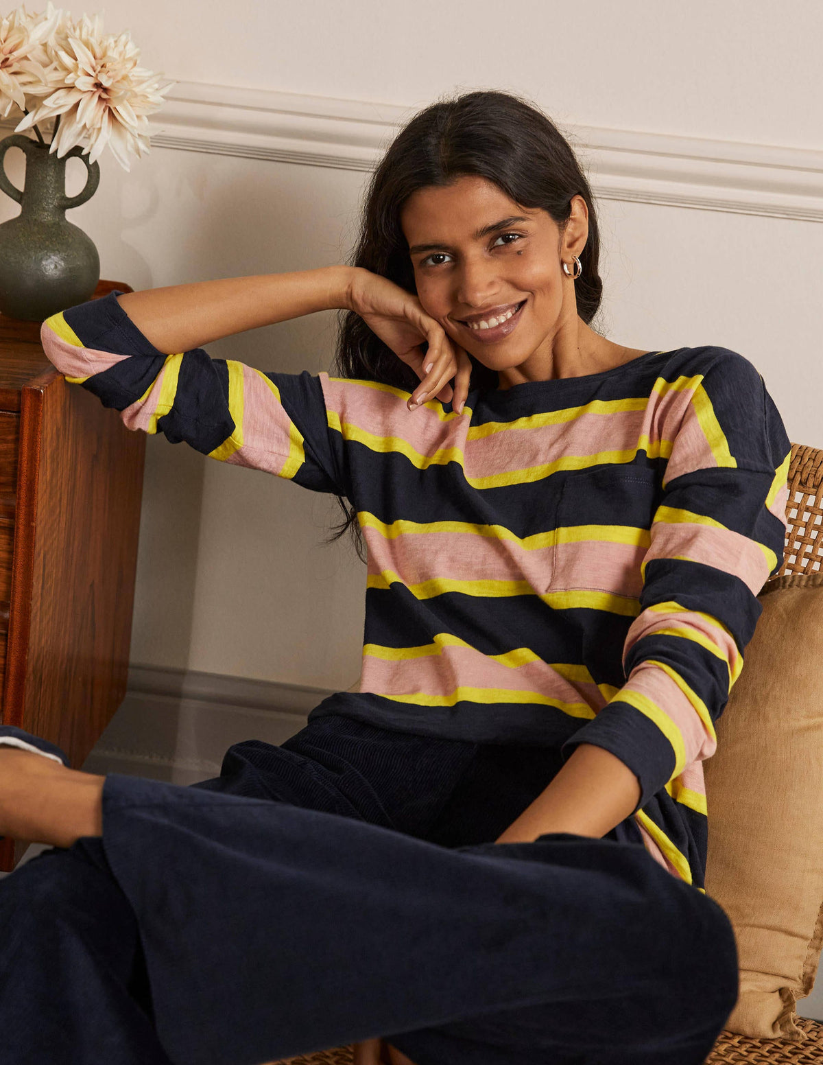 Boxy Jersey Tee-Navy/ Milkshake Stripe - Image 4