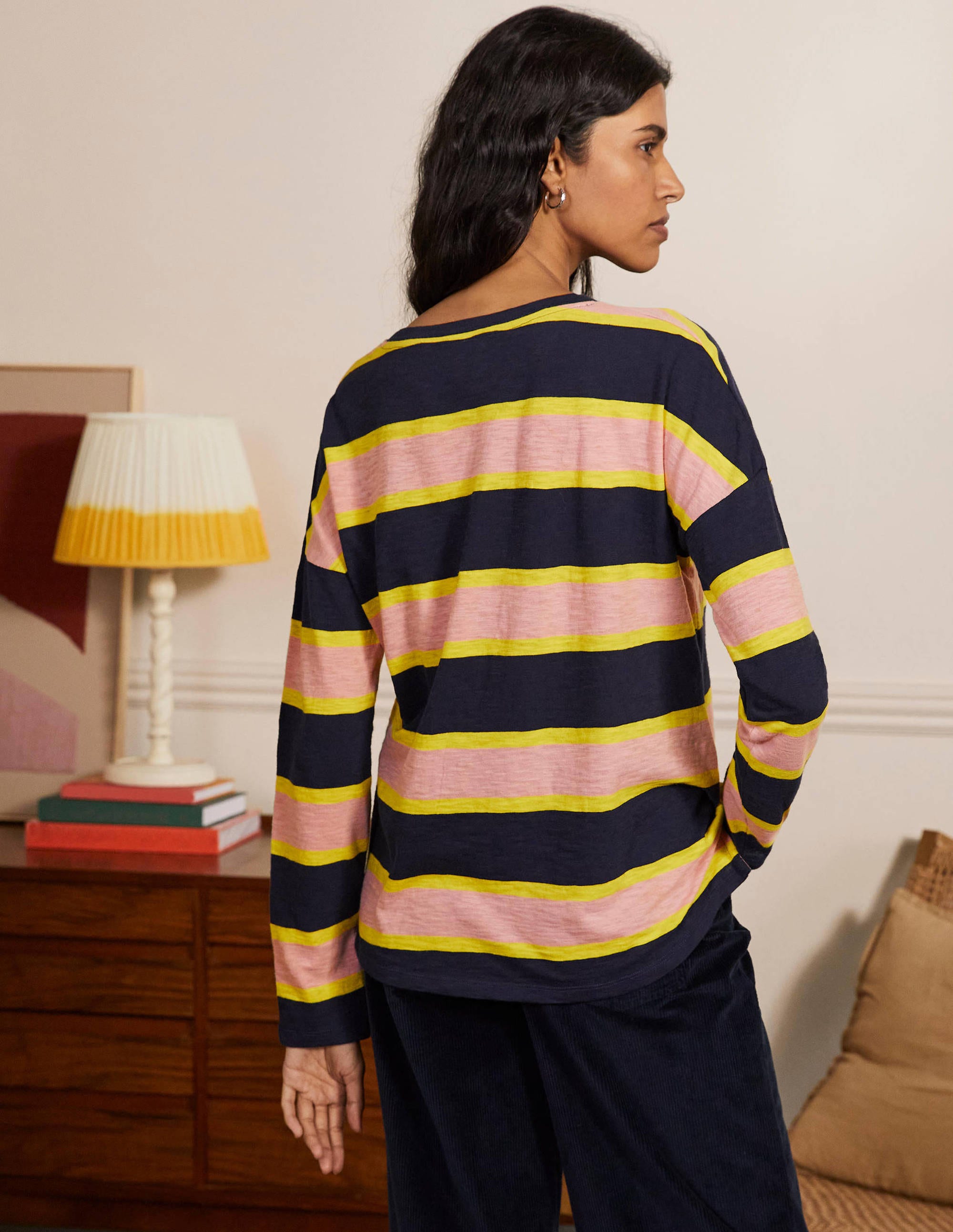 Boxy Jersey Tee-Navy/ Milkshake Stripe - Image 2