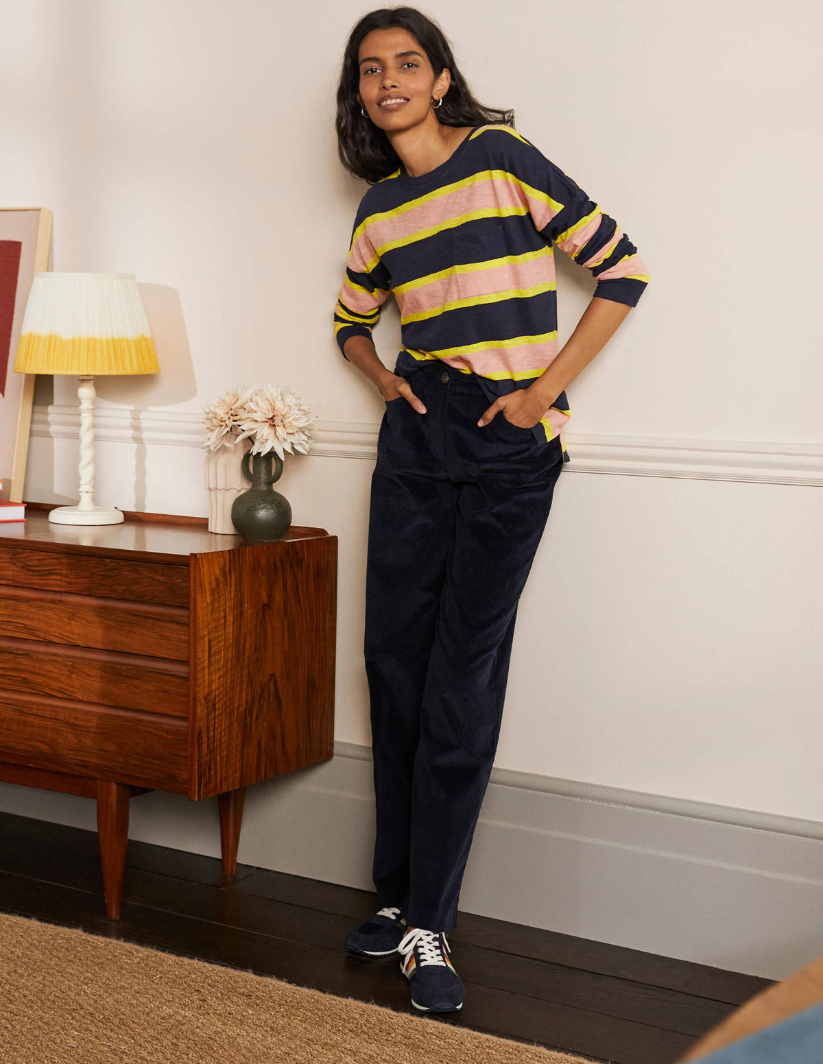 Boxy Jersey Tee-Navy/ Milkshake Stripe - Image 3