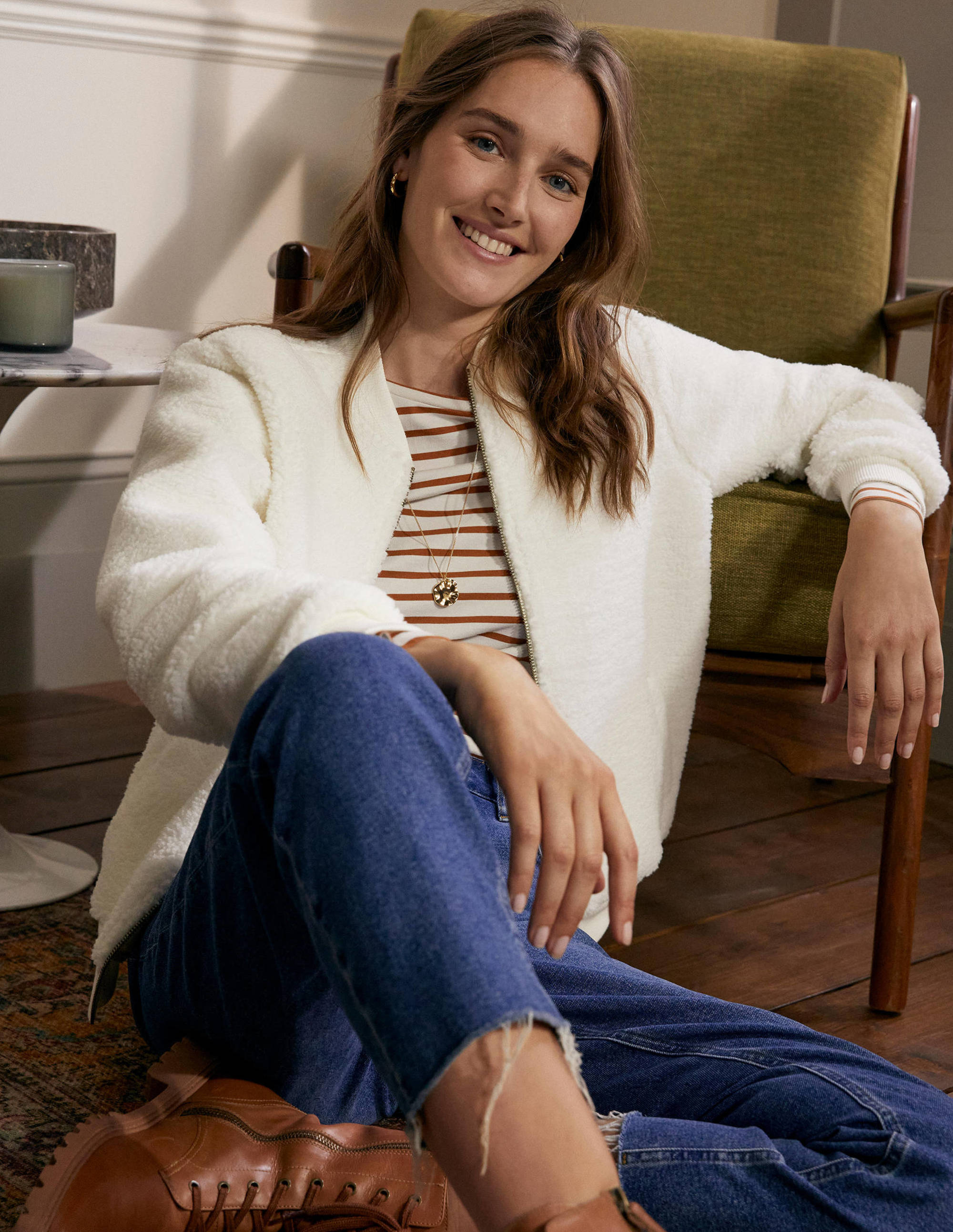 Teddy Zip-Through Jacket-Ivory - Image 5