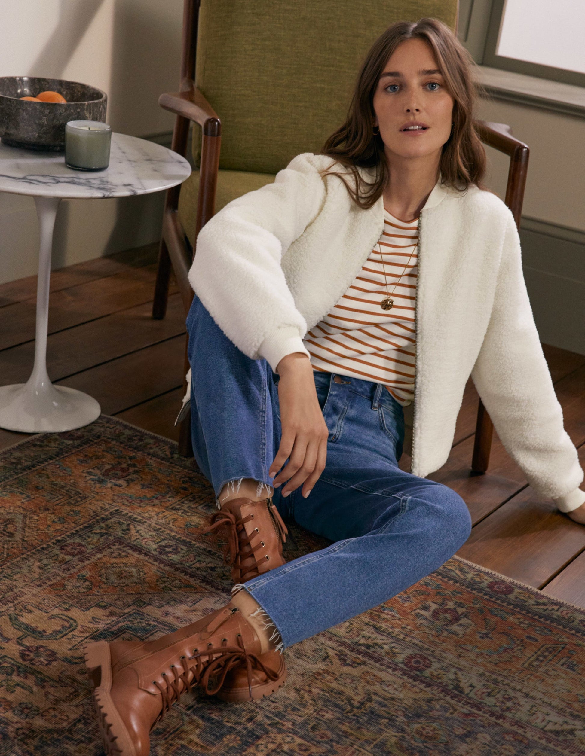 Teddy Zip-Through Jacket-Ivory-4