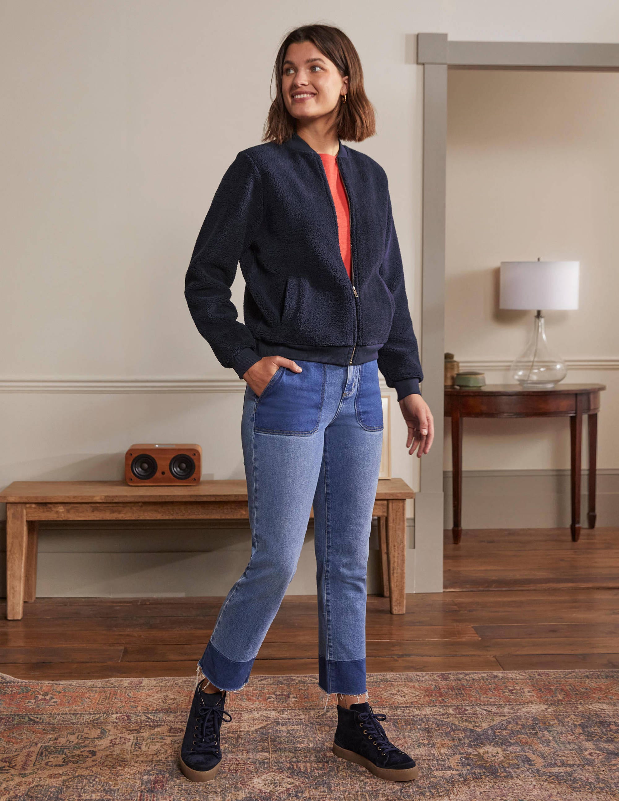 Teddy Zip-Through Jacket-Navy - Image 3